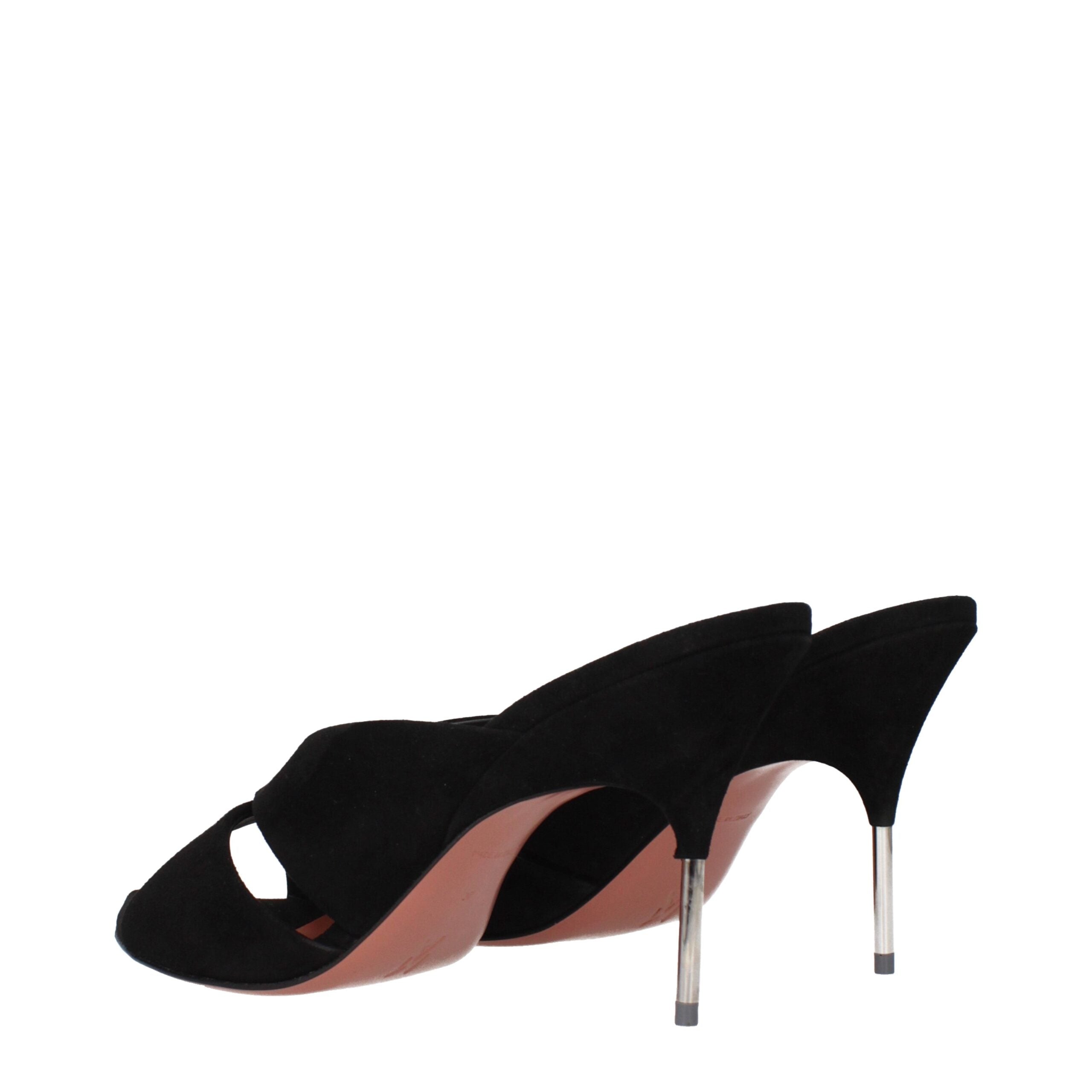 Amina Muaddi Schwarze Leder-Stiletto-Sandalen