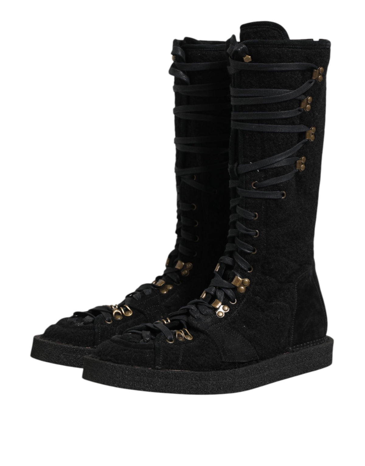 Dolce & Gabbana Schwarz Alpaka Wolle Wildleder Mid Calf Stiefel Schuhe