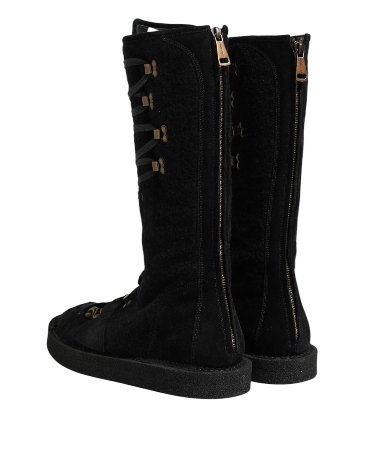 Dolce & Gabbana Schwarz Alpaka Wolle Wildleder Mid Calf Stiefel Schuhe