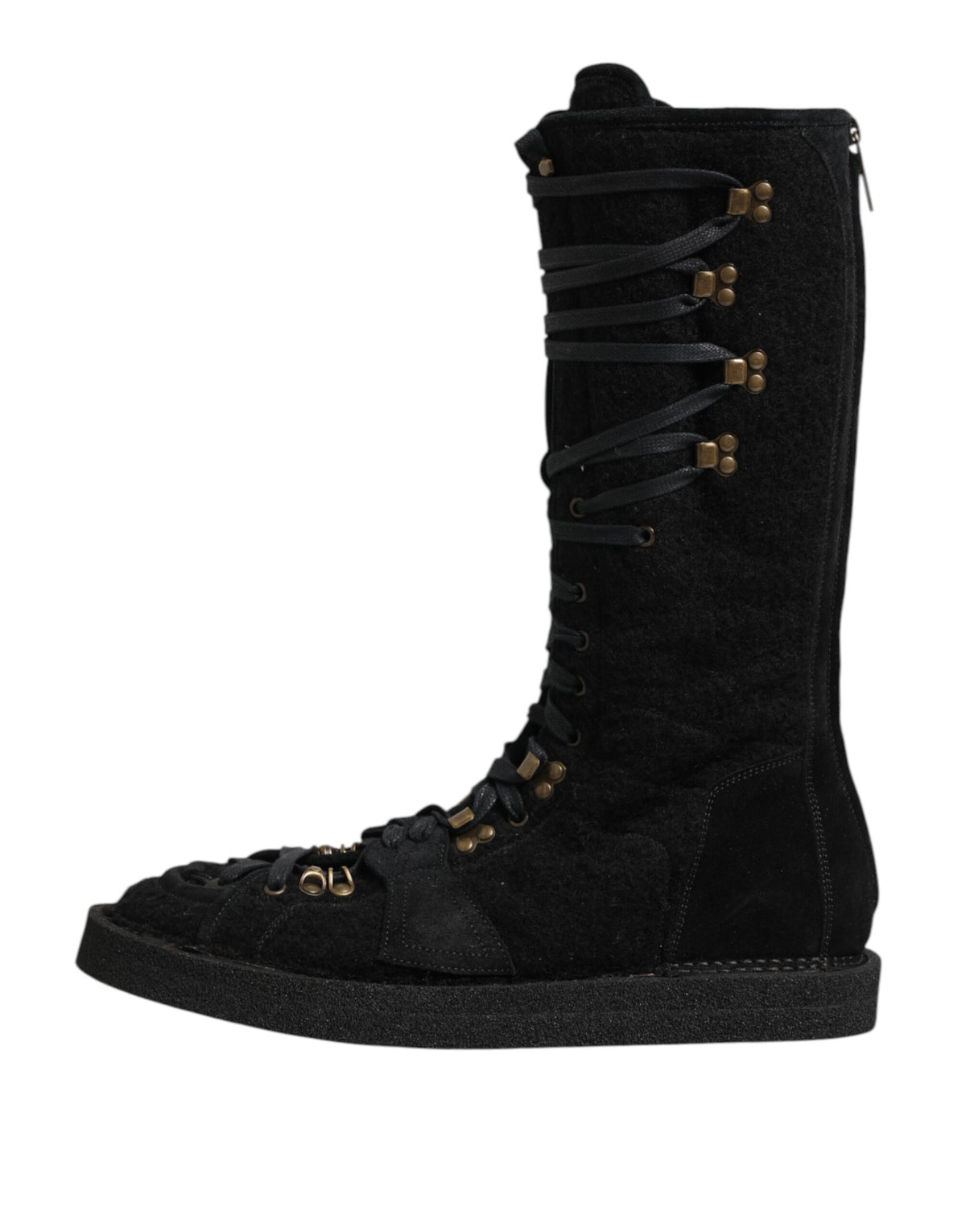Dolce & Gabbana Schwarz Alpaka Wolle Wildleder Mid Calf Stiefel Schuhe