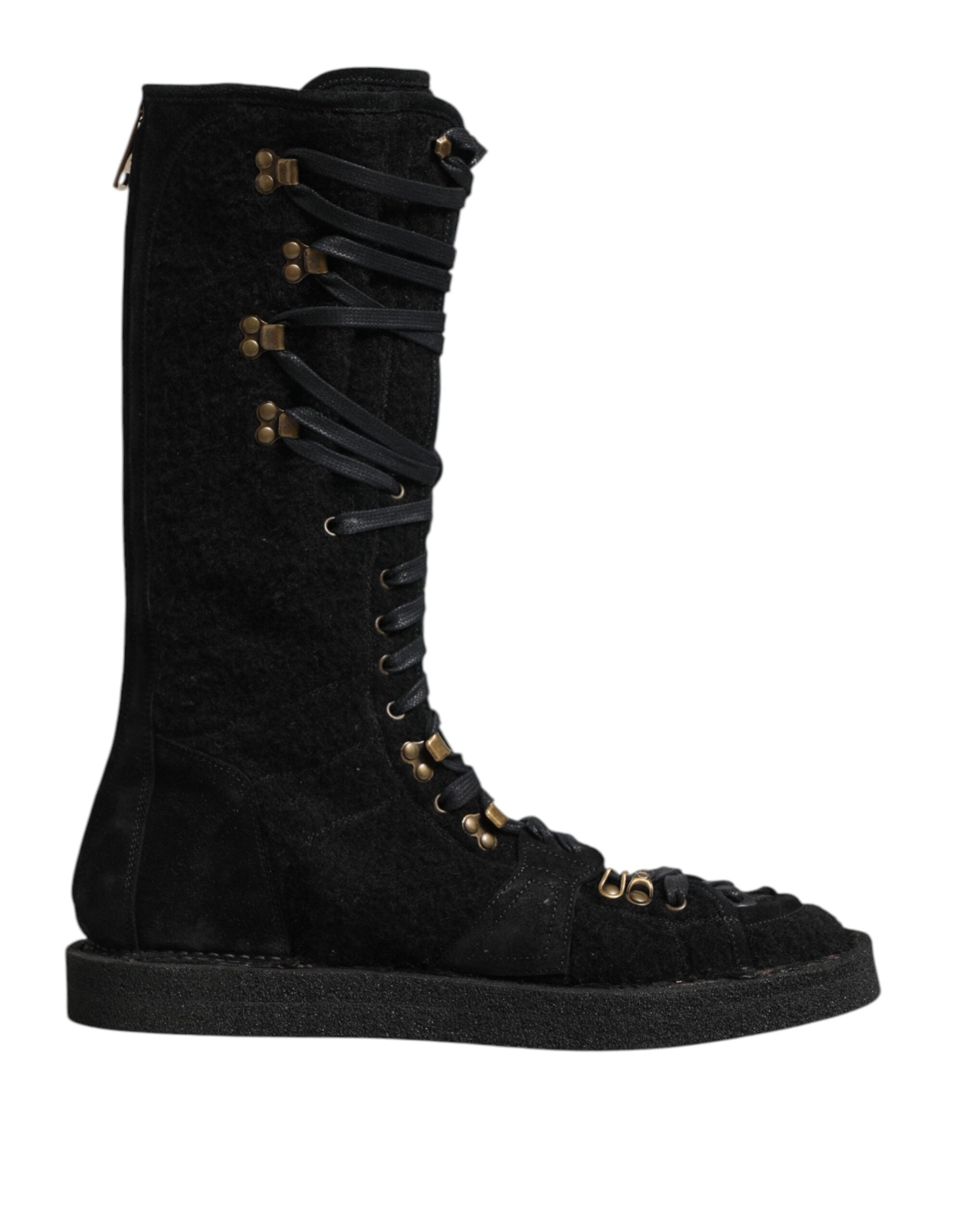 Dolce & Gabbana Schwarz Alpaka Wolle Wildleder Mid Calf Stiefel Schuhe