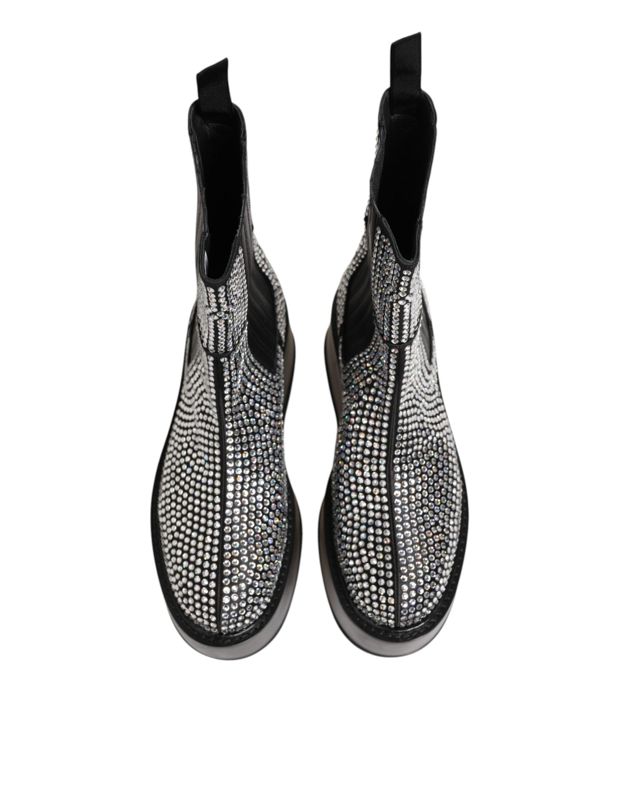 Dolce & Gabbana Schwarz Crystal Strass Mid Calf Kurze Stiefel Schuhe