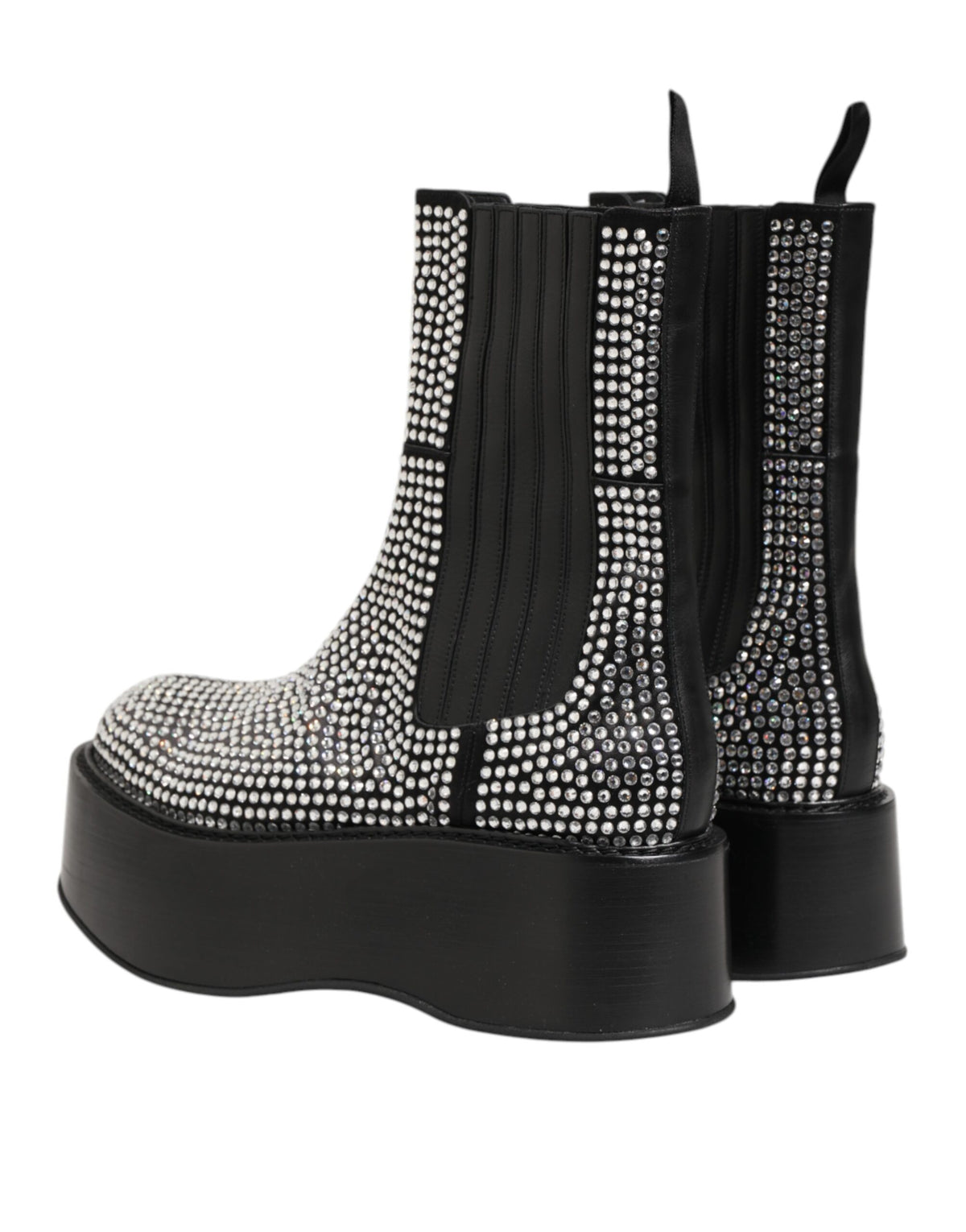 Dolce & Gabbana Schwarz Crystal Strass Mid Calf Kurze Stiefel Schuhe