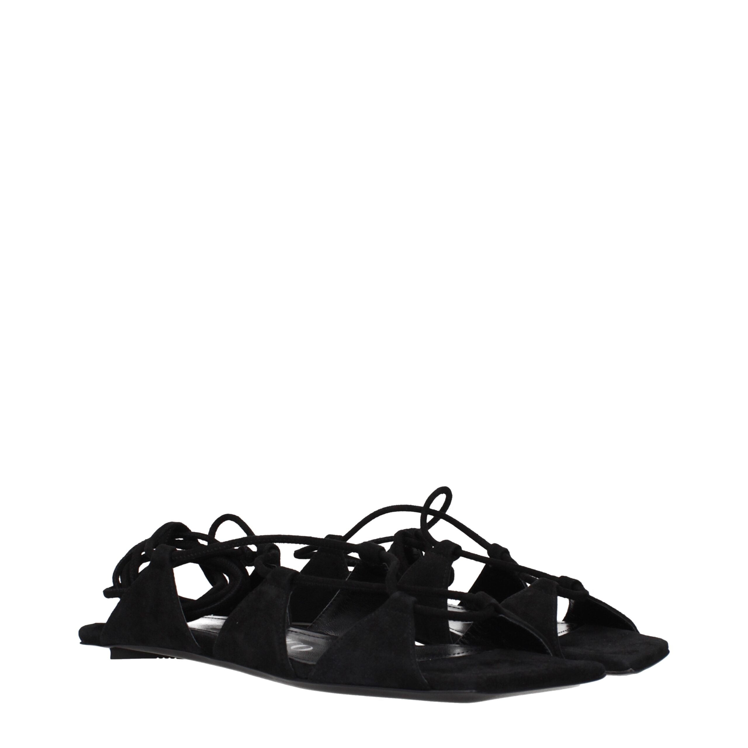 The Attico Schwarze flache Sandalen aus Leder