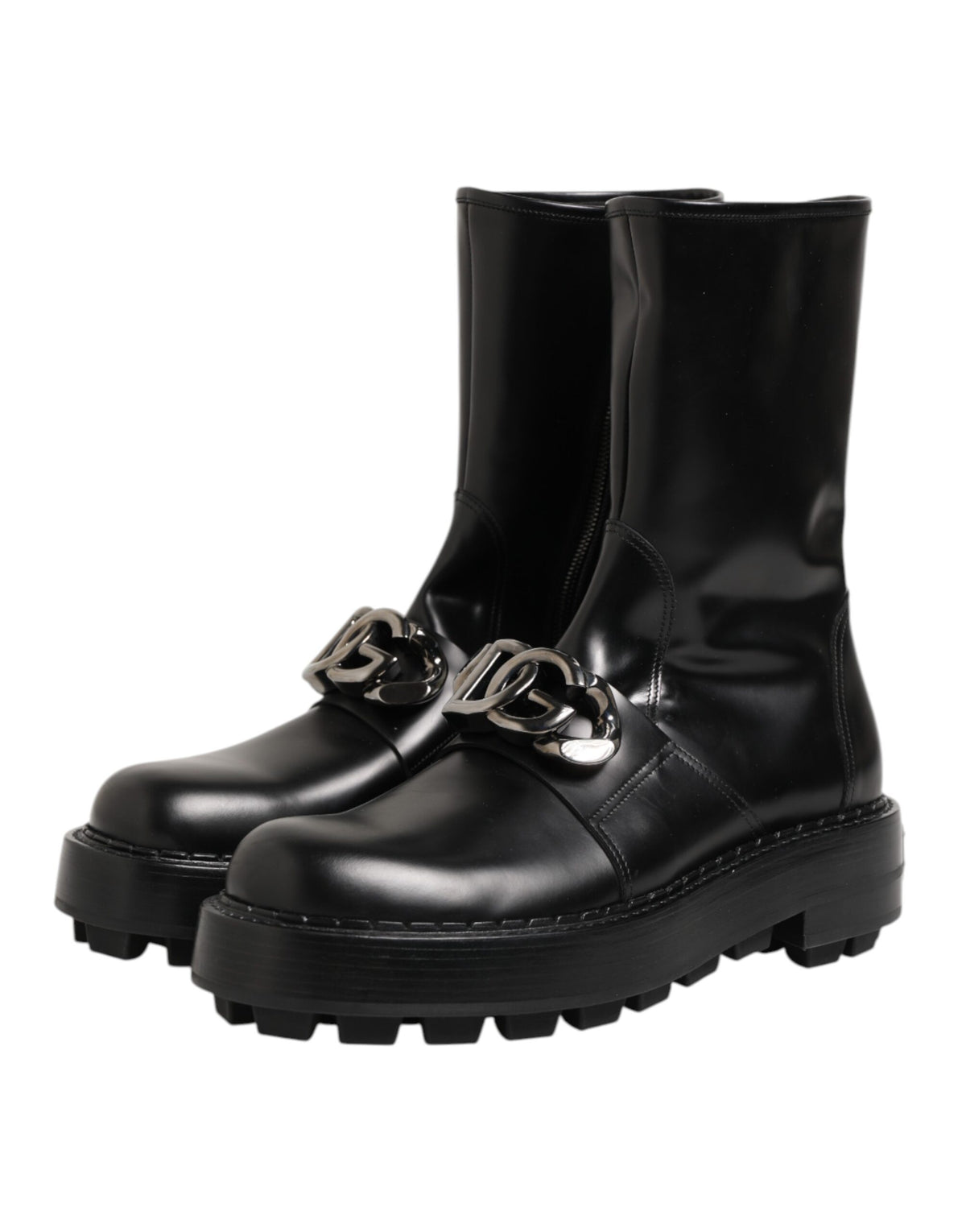 Dolce & Gabbana Schwarze Logo-Plakette Mid Calf Biker Boots Schuhe
