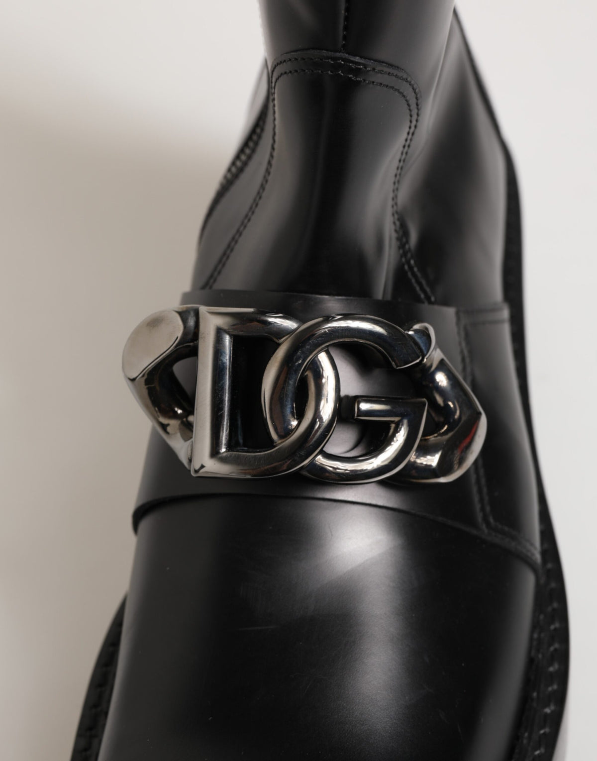 Dolce & Gabbana Schwarze Logo-Plakette Mid Calf Biker Boots Schuhe