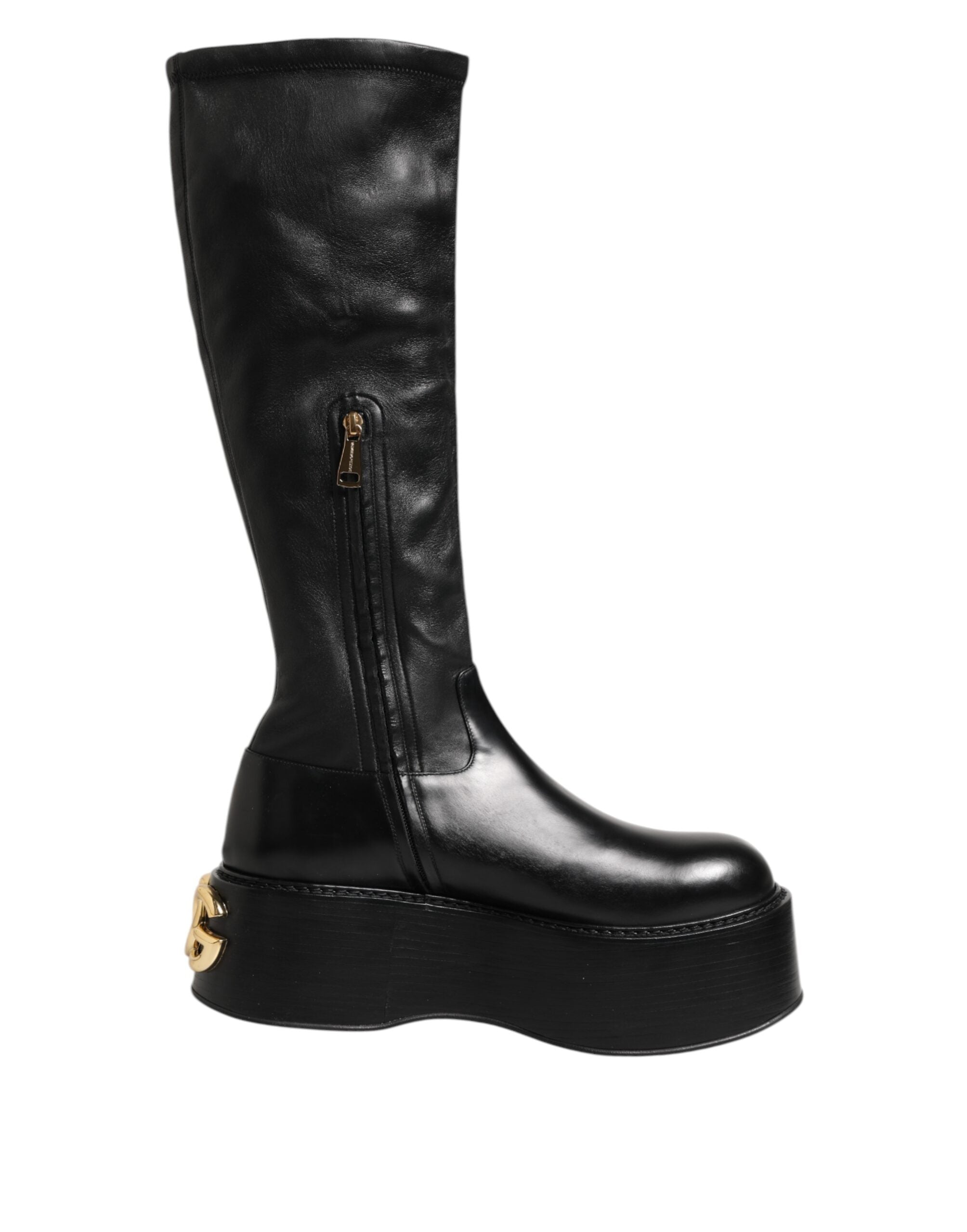 Dolce & Gabbana Schwarzes Logo Plaque Over The Calf Stiefel Schuhe