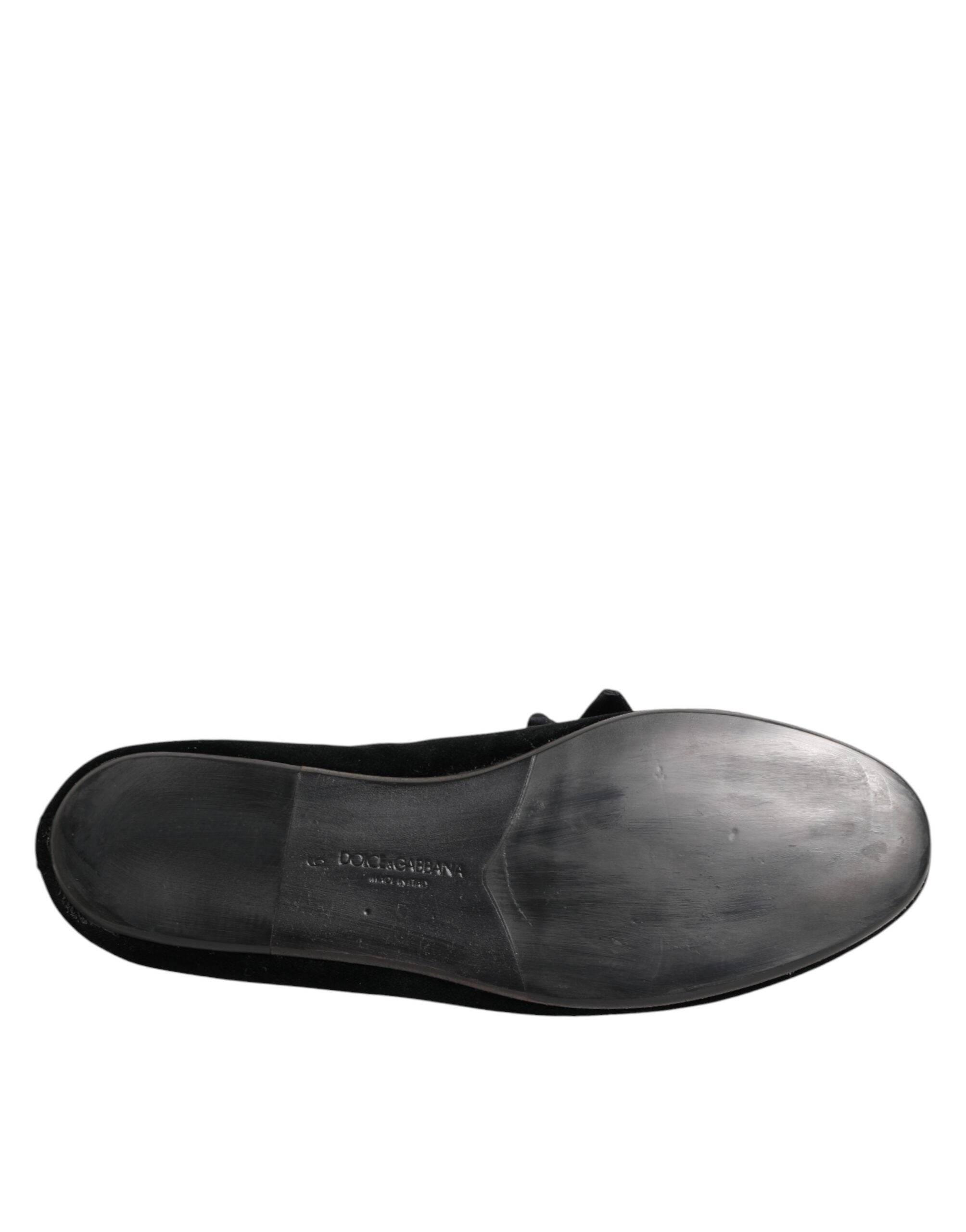 Dolce & Gabbana Schwarz Wildleder Baumwolle Rose Slip On Loafers Schuhe