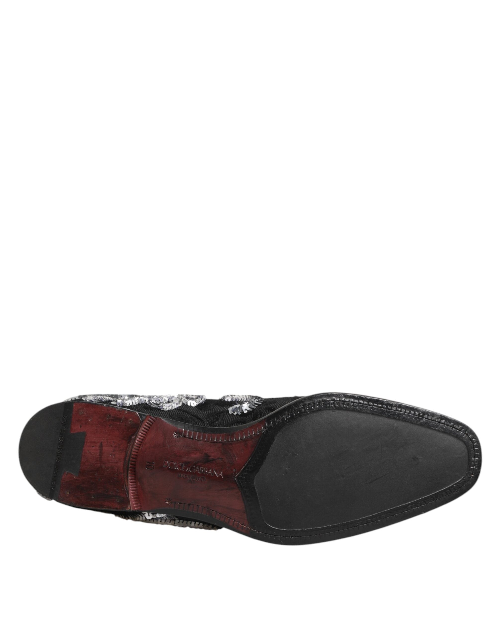 Dolce & Gabbana Schwarz Silber Pailletten Loafers Männer Kleid Schuhe