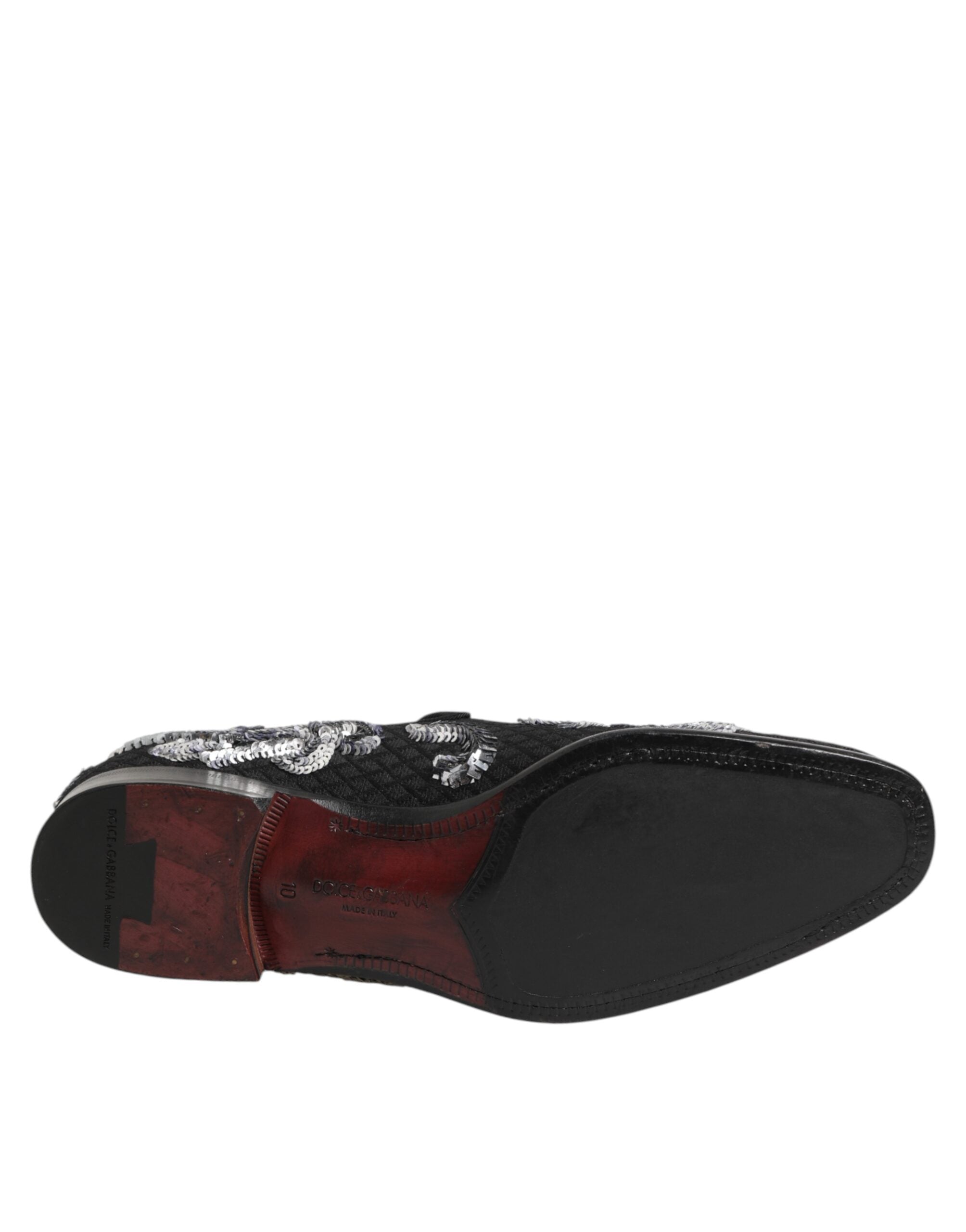 Dolce & Gabbana Schwarz Silber Pailletten Loafers Männer Kleid Schuhe