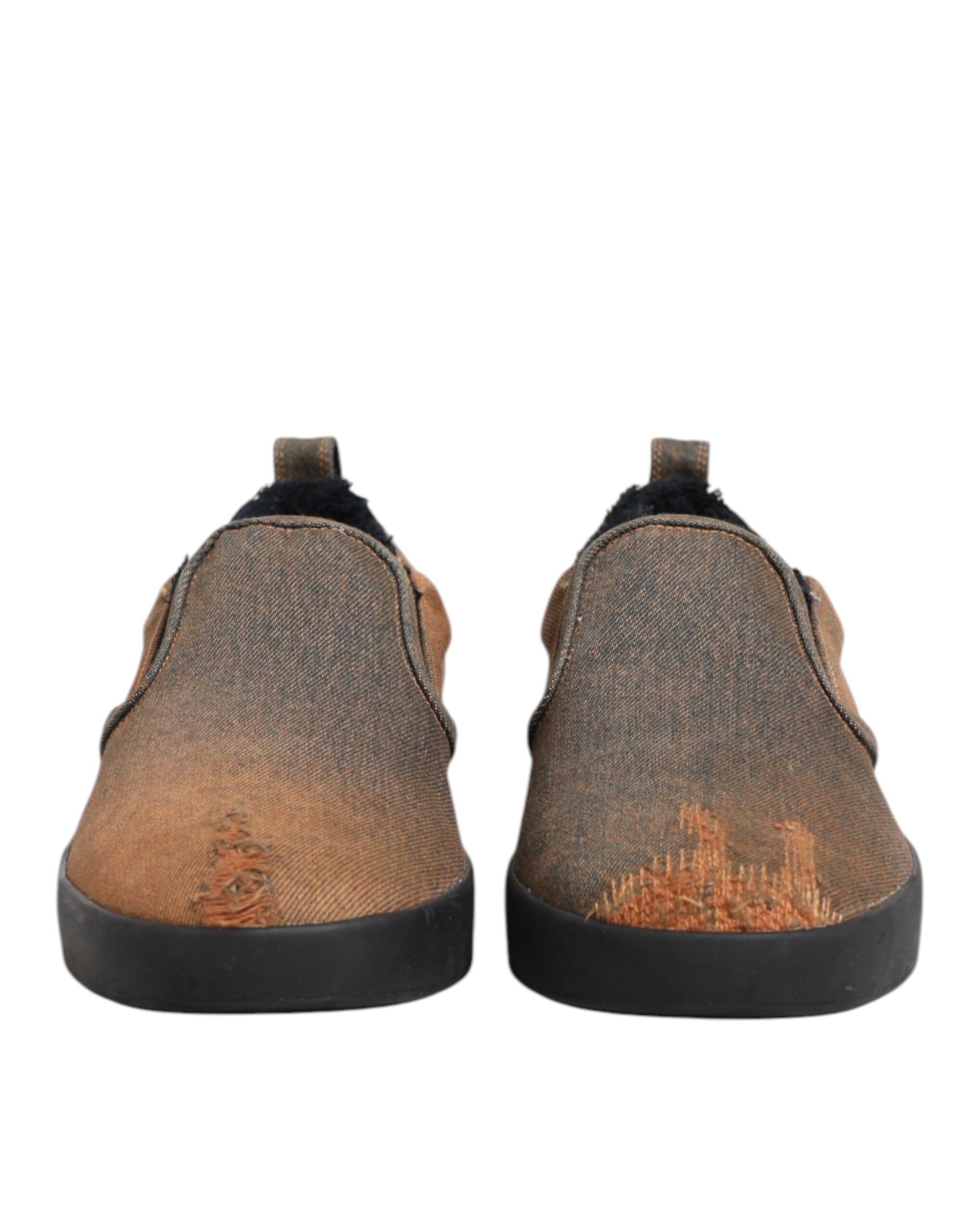 Dolce & Gabbana Braun Baumwolle Low Top Slip On Turnschuhe Schuhe
