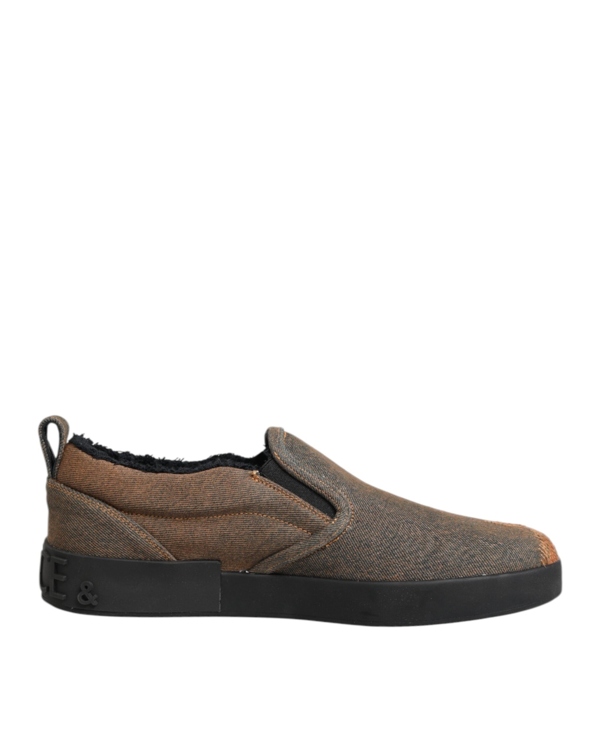 Dolce & Gabbana Braun Baumwolle Low Top Slip On Turnschuhe Schuhe