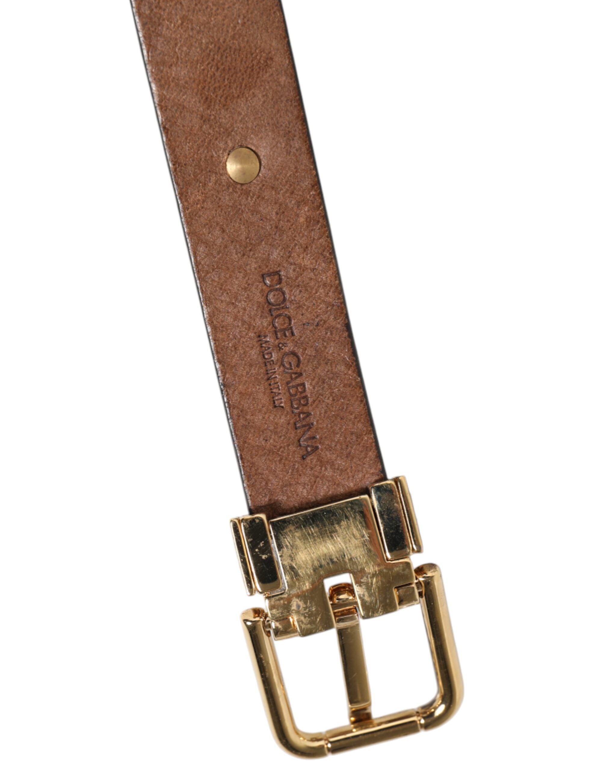 Dolce & Gabbana Braunes Leder Gold Silber Münze Schnalle Gürtel
