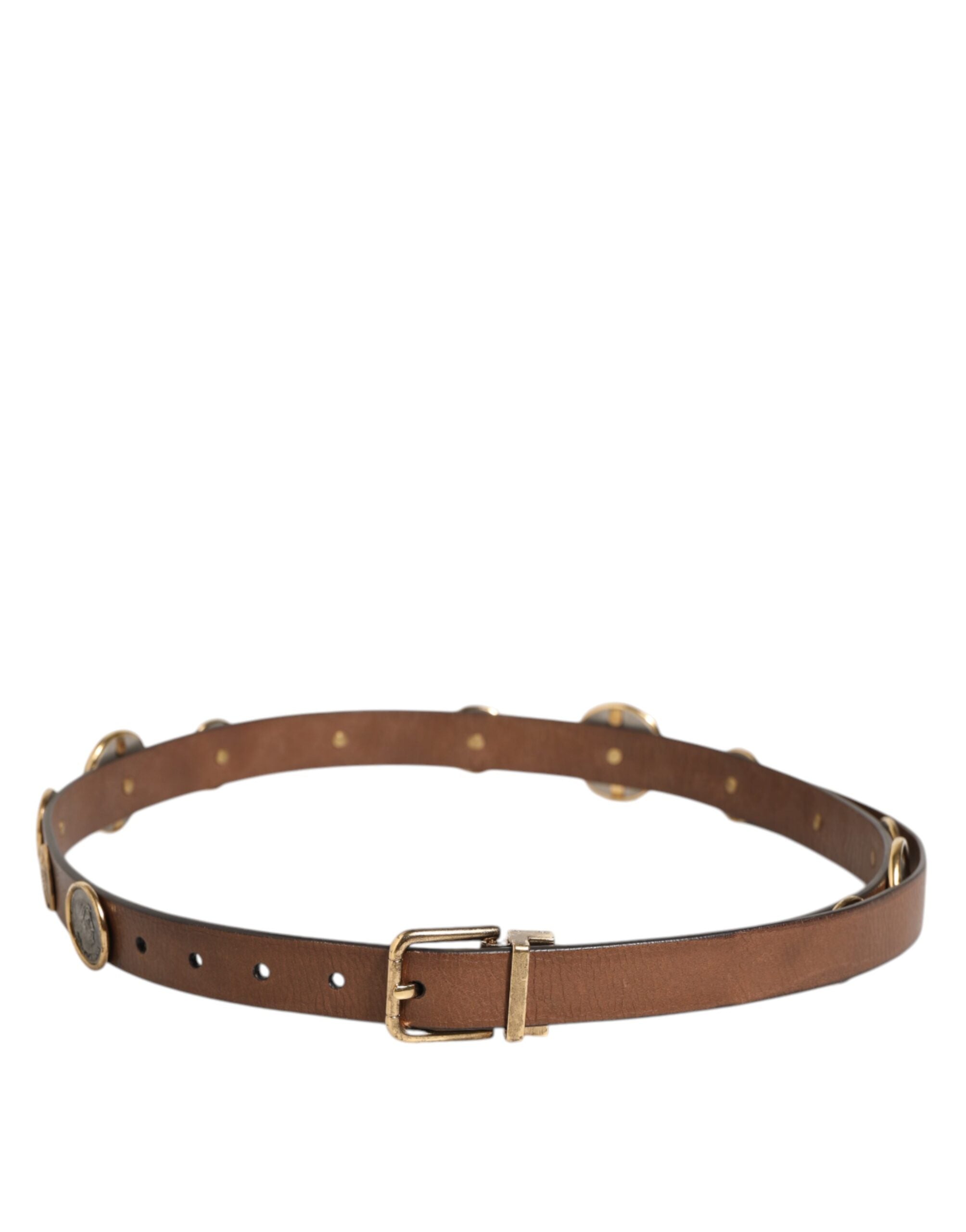 Dolce & Gabbana Braunes Leder Gold Silber Münze Schnalle Gürtel