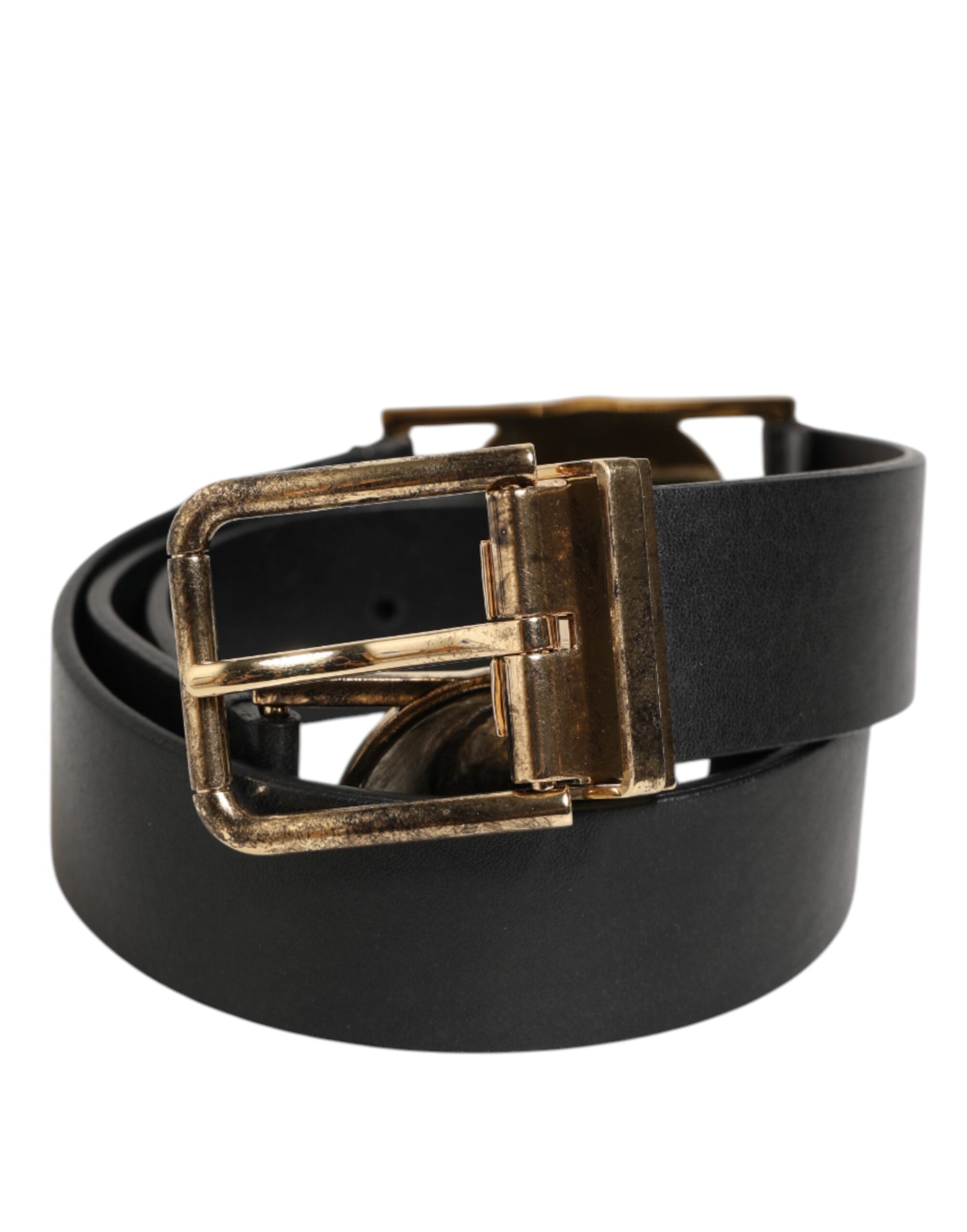Dolce & Gabbana Schwarzes Leder Gold Silber Münze Schnalle Gürtel