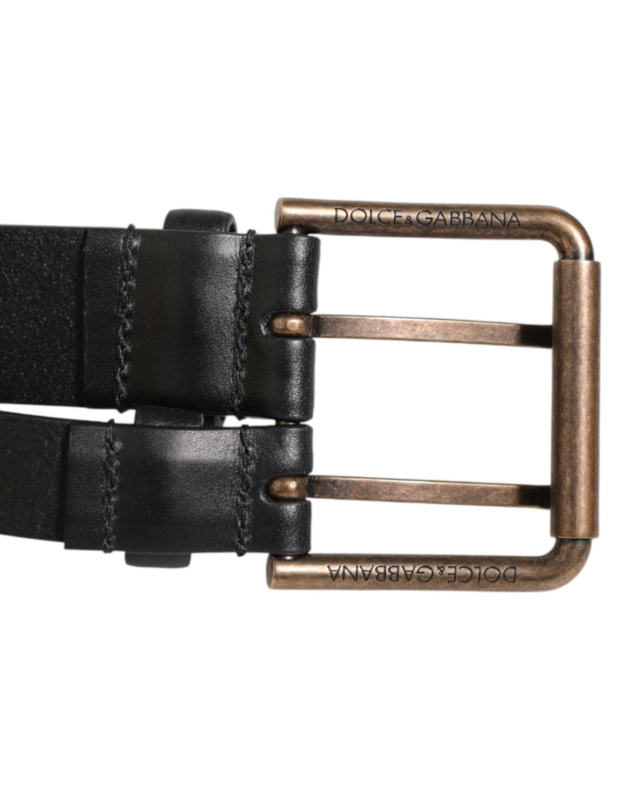 Dolce & Gabbana Schwarzer Doppelriemen-Ledergürtel mit Messingschnalle