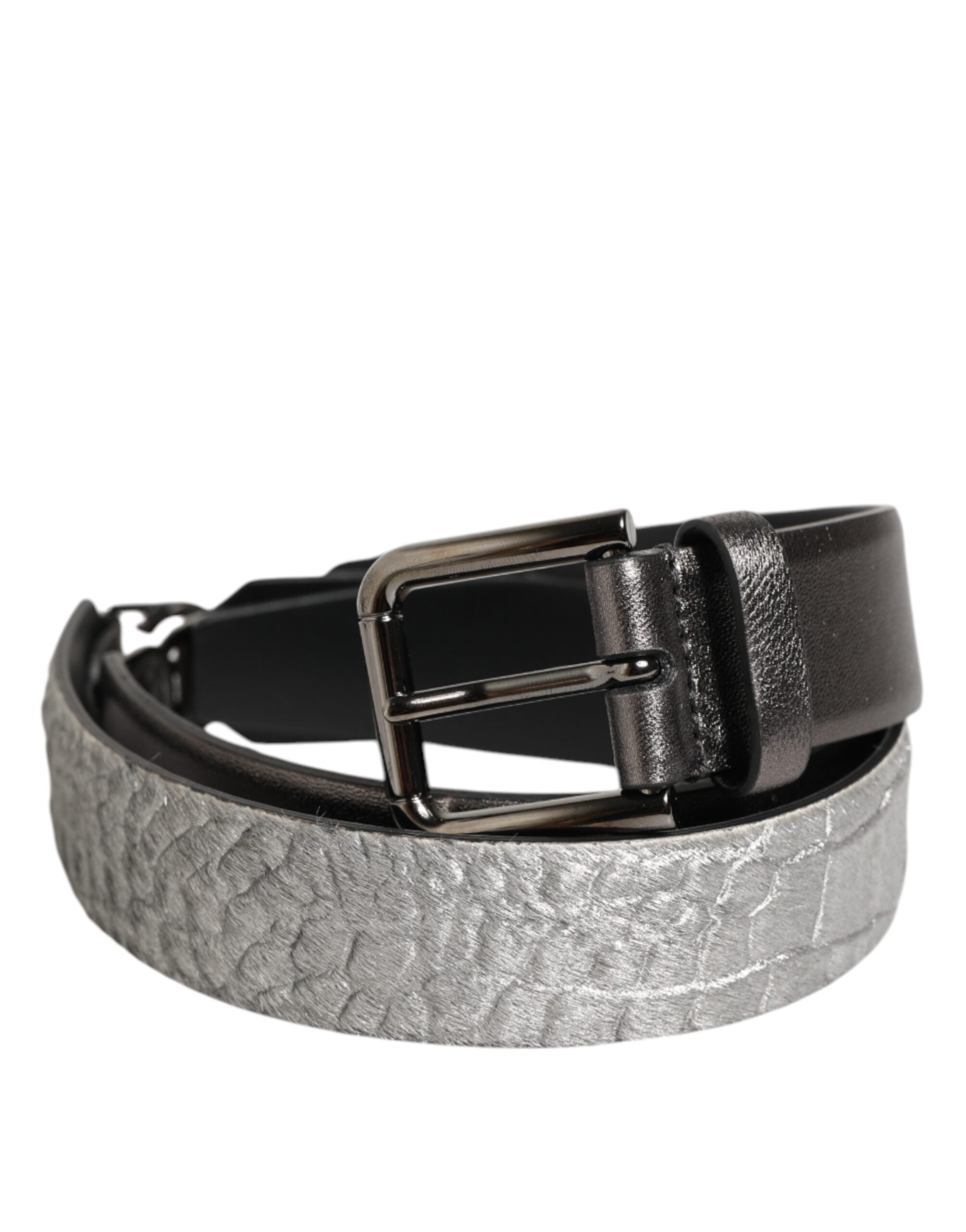 Dolce & Gabbana Schwarz Silber Kiesel Struktur Leder Schnalle Männer Gürtel