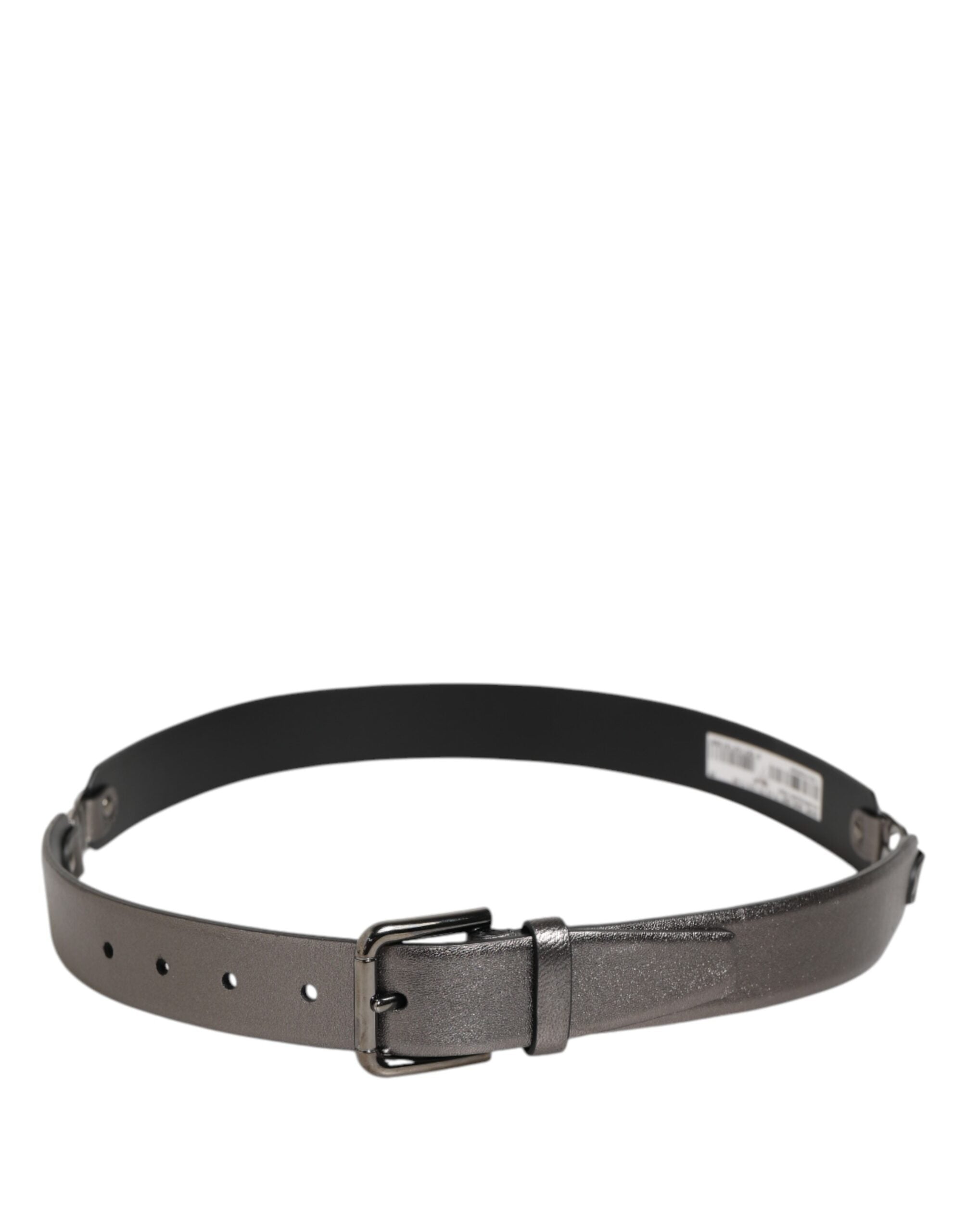 Dolce & Gabbana Schwarz Silber Kiesel Struktur Leder Schnalle Männer Gürtel