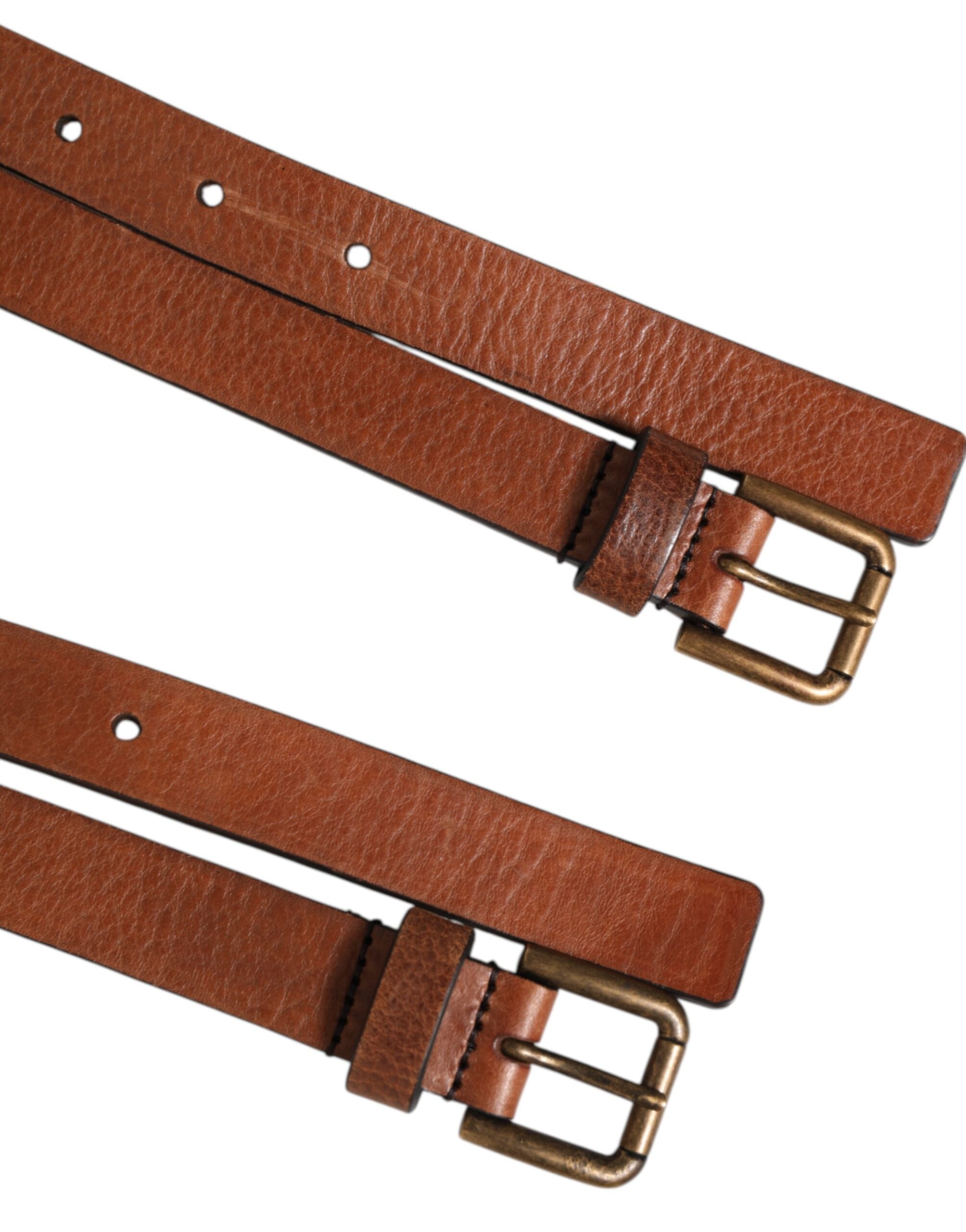 Dolce & Gabbana Brauner Doppelriemen-Ledergürtel mit goldener Schnalle