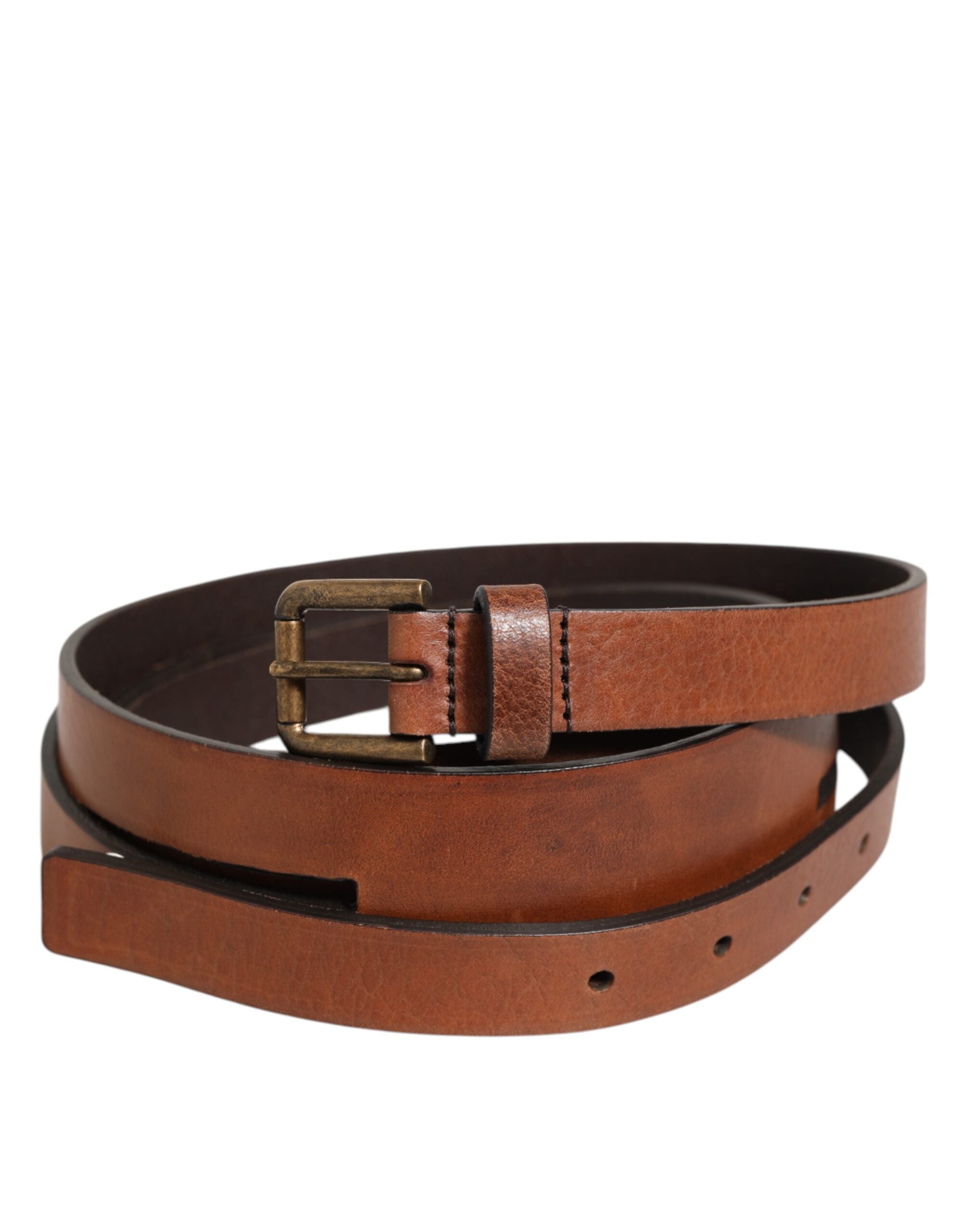 Dolce & Gabbana Brauner Doppelriemen-Ledergürtel mit goldener Schnalle