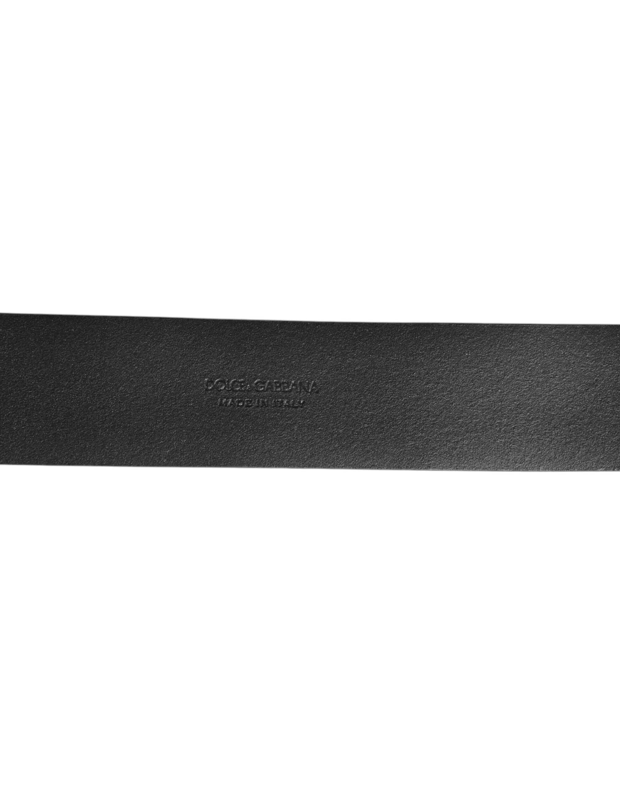 Dolce & Gabbana Schwarzes Leder Seite Ringe Messing Schnalle Gürtel