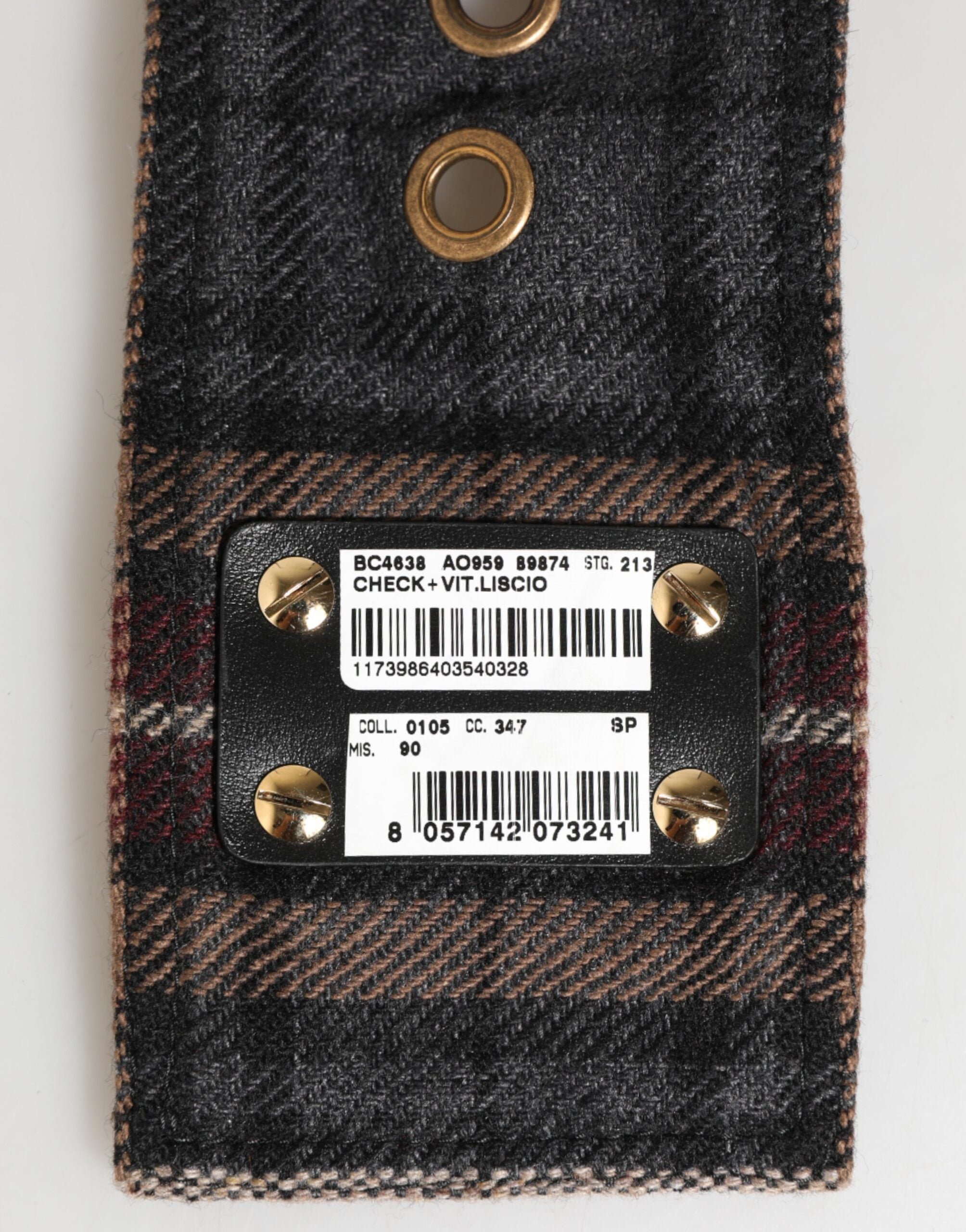 Dolce & Gabbana Plaid Stoff Logo Platte Messing Schnalle Gürtel