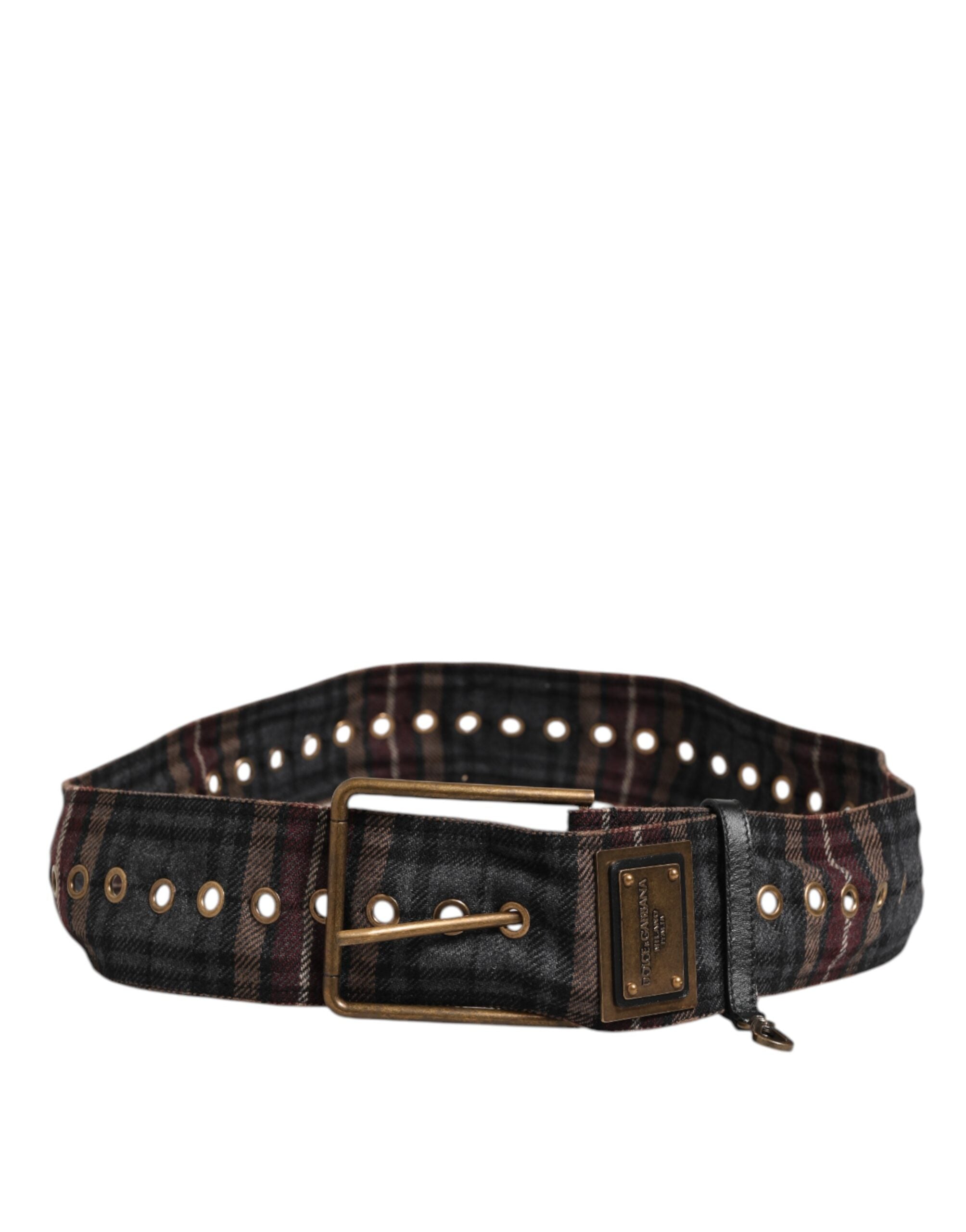 Dolce & Gabbana Plaid Stoff Logo Platte Messing Schnalle Gürtel