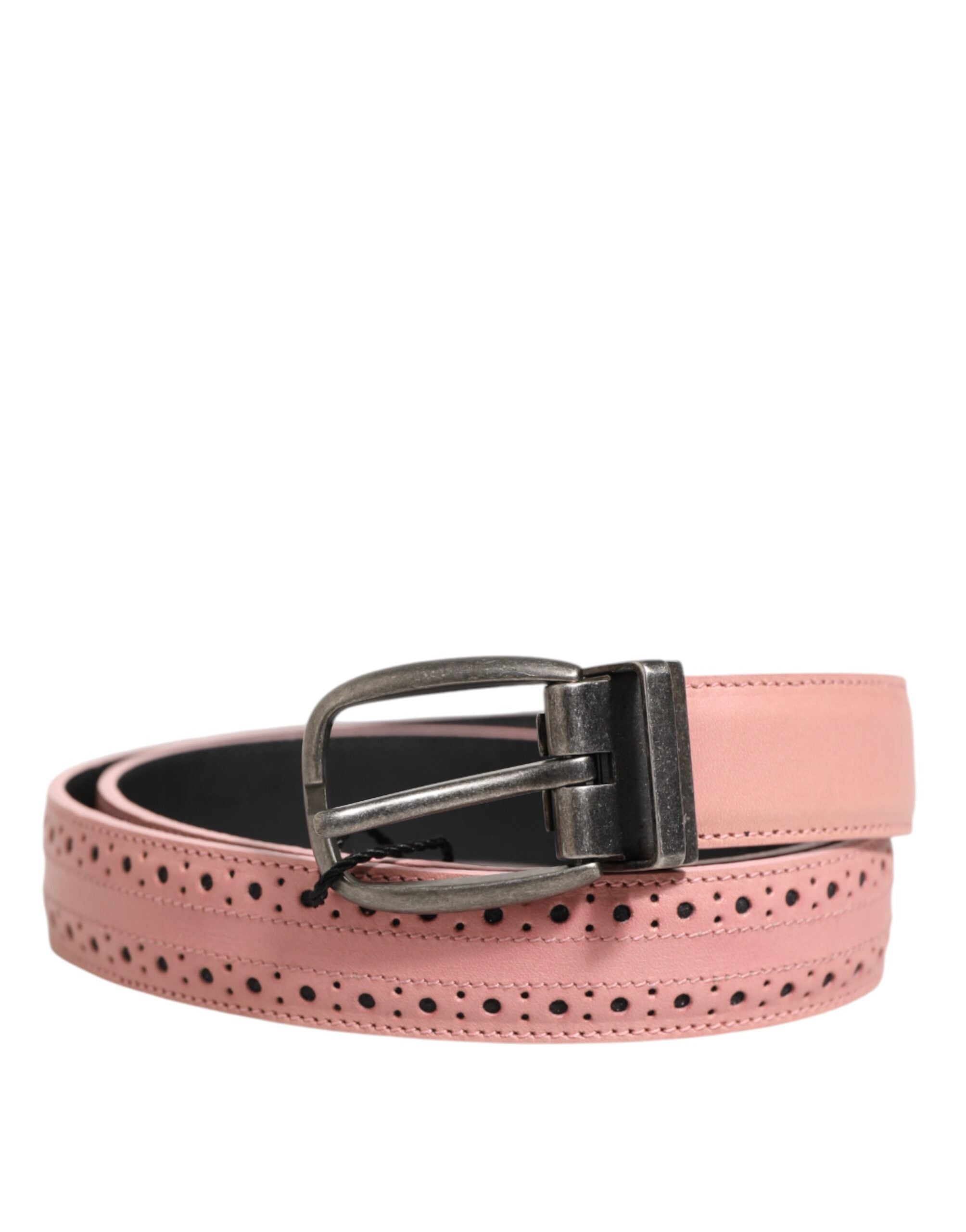 Dolce & Gabbana Rosa Leder Perforierte Details Schnalle Gürtel