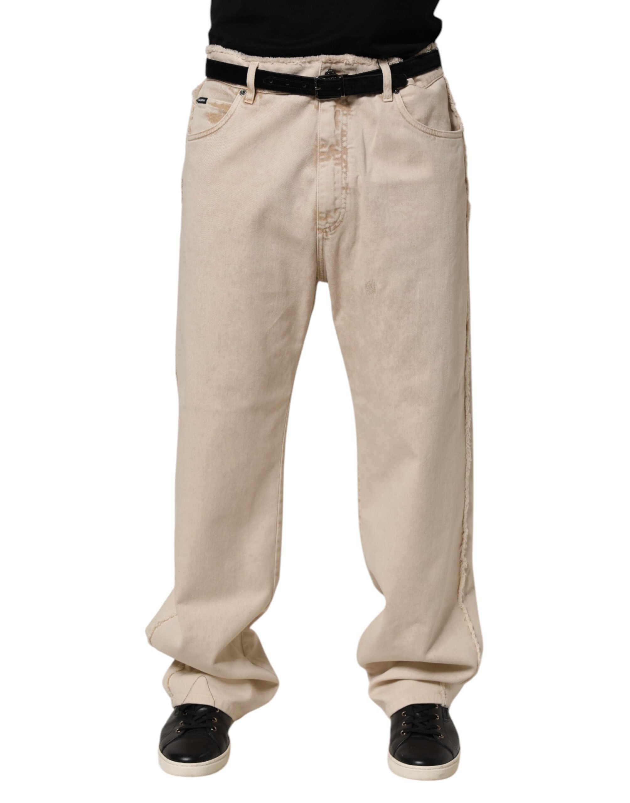 Dolce & Gabbana Beige Baumwolle Straight Denim Hosenjeans
