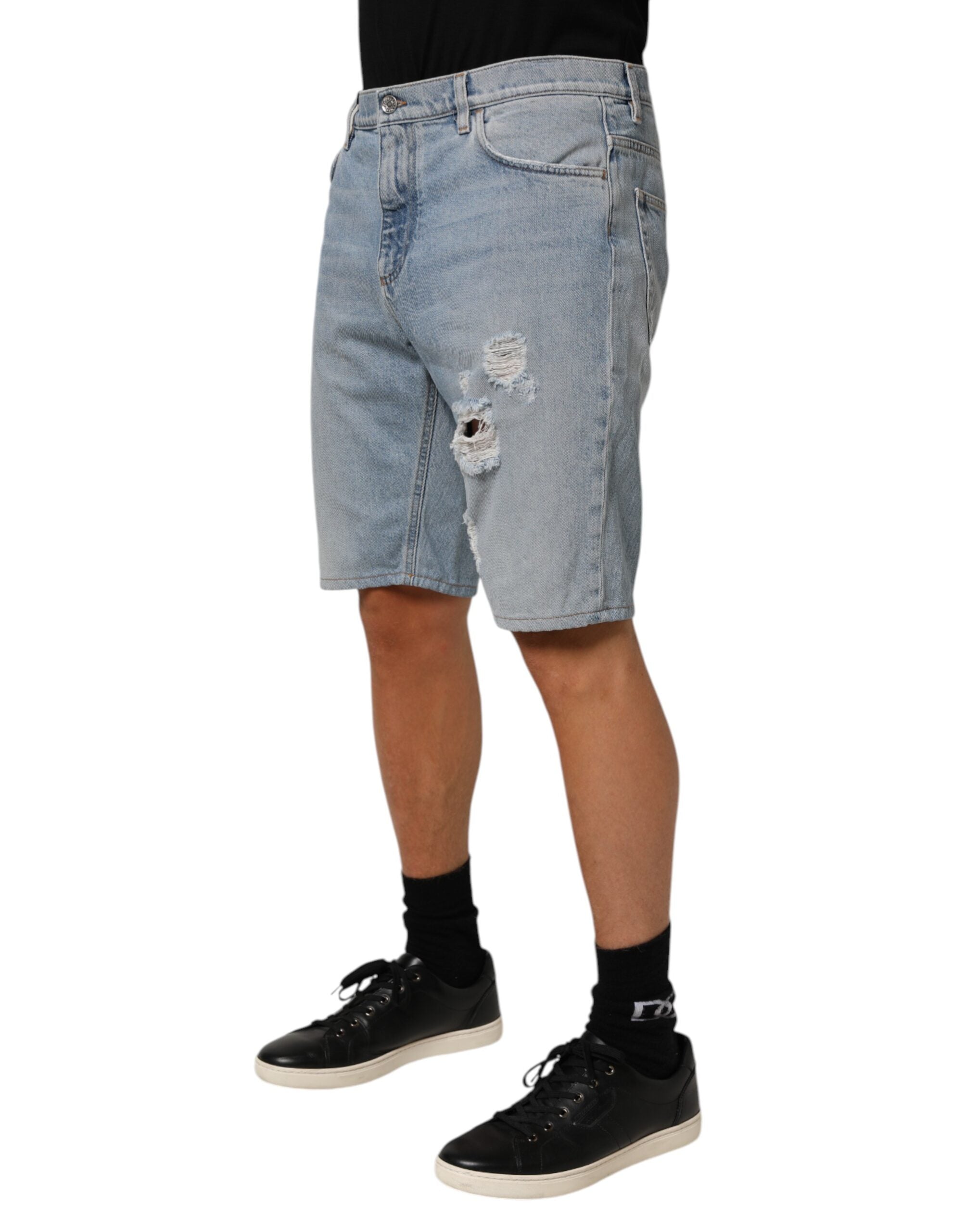Dolce & Gabbana Blaue Baumwoll-Bermudashorts aus distressed Denim