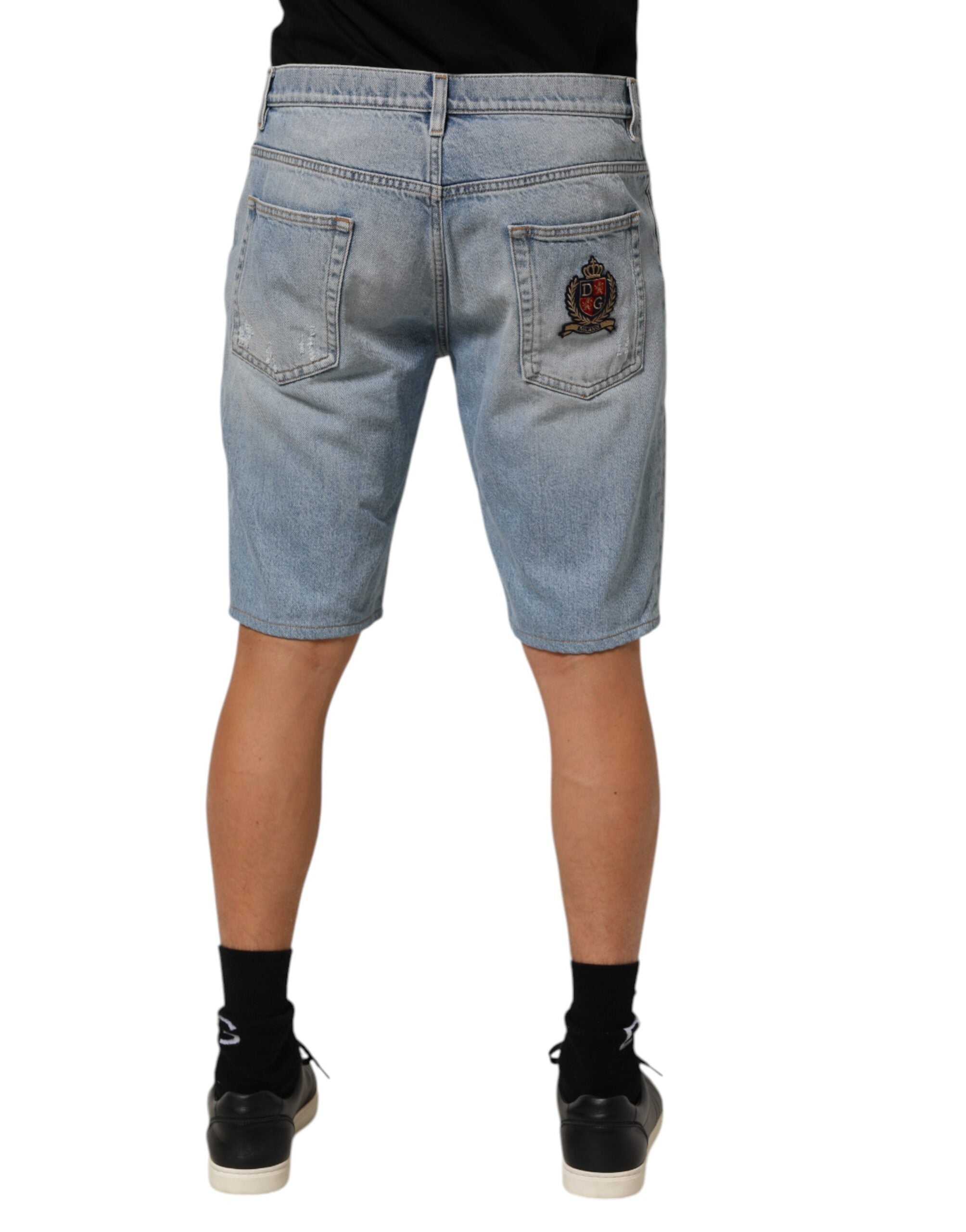 Dolce & Gabbana Blaue Baumwoll-Bermudashorts aus distressed Denim
