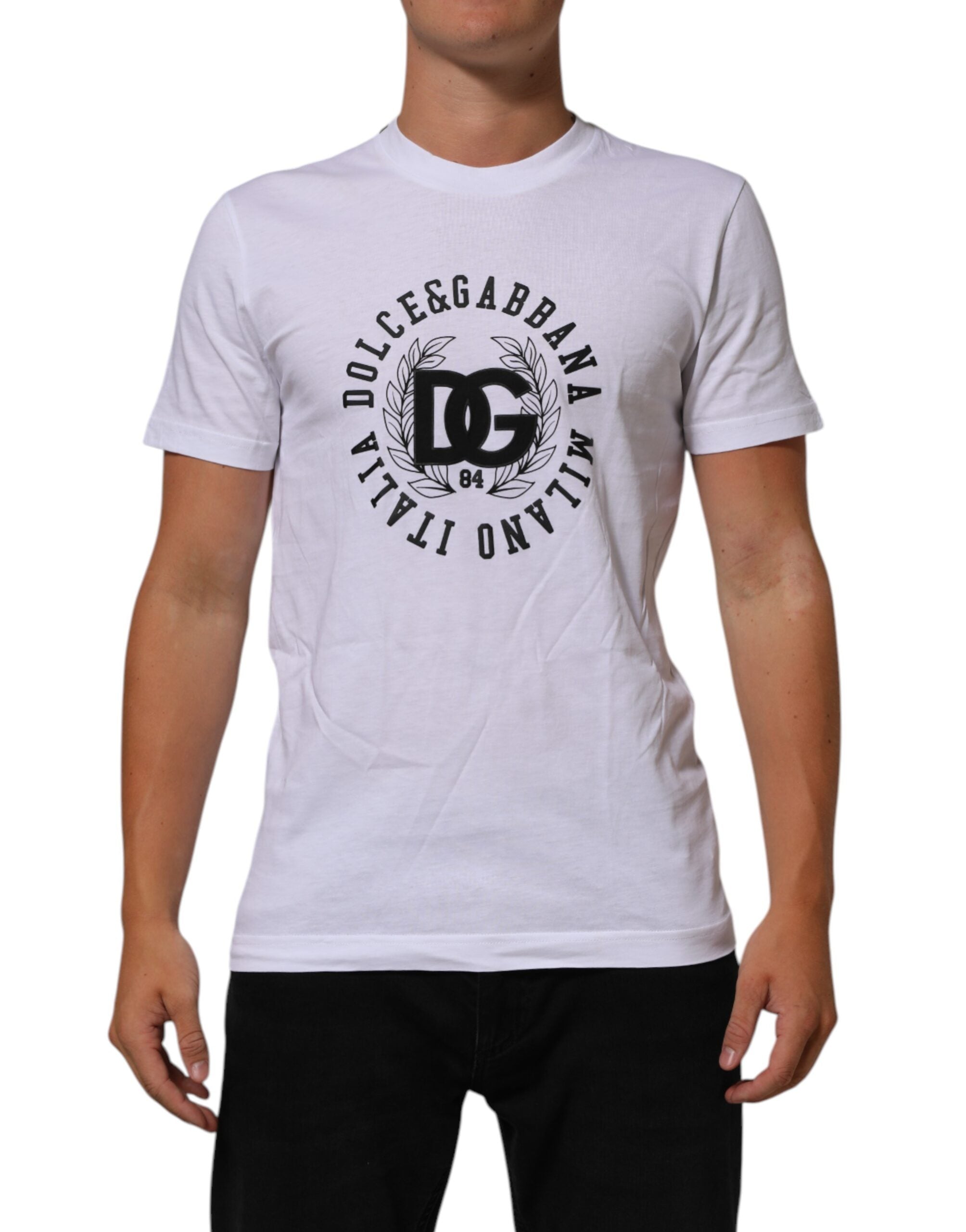 Dolce & Gabbana Weißes T-Shirt mit Rundhalsausschnitt und Logodruck aus Baumwolle