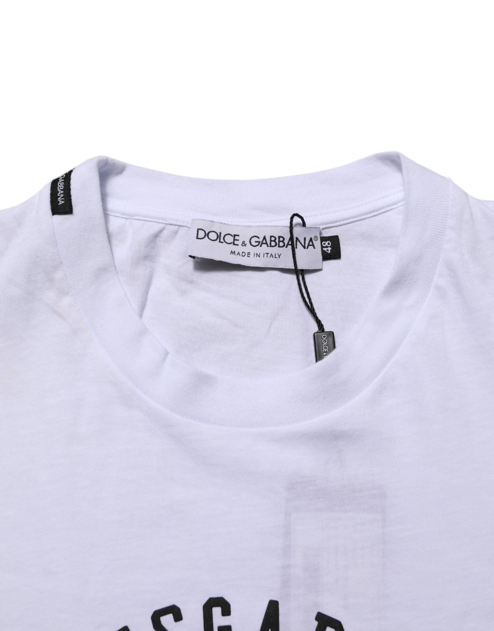 Dolce & Gabbana Weißes T-Shirt mit Rundhalsausschnitt und Logodruck aus Baumwolle