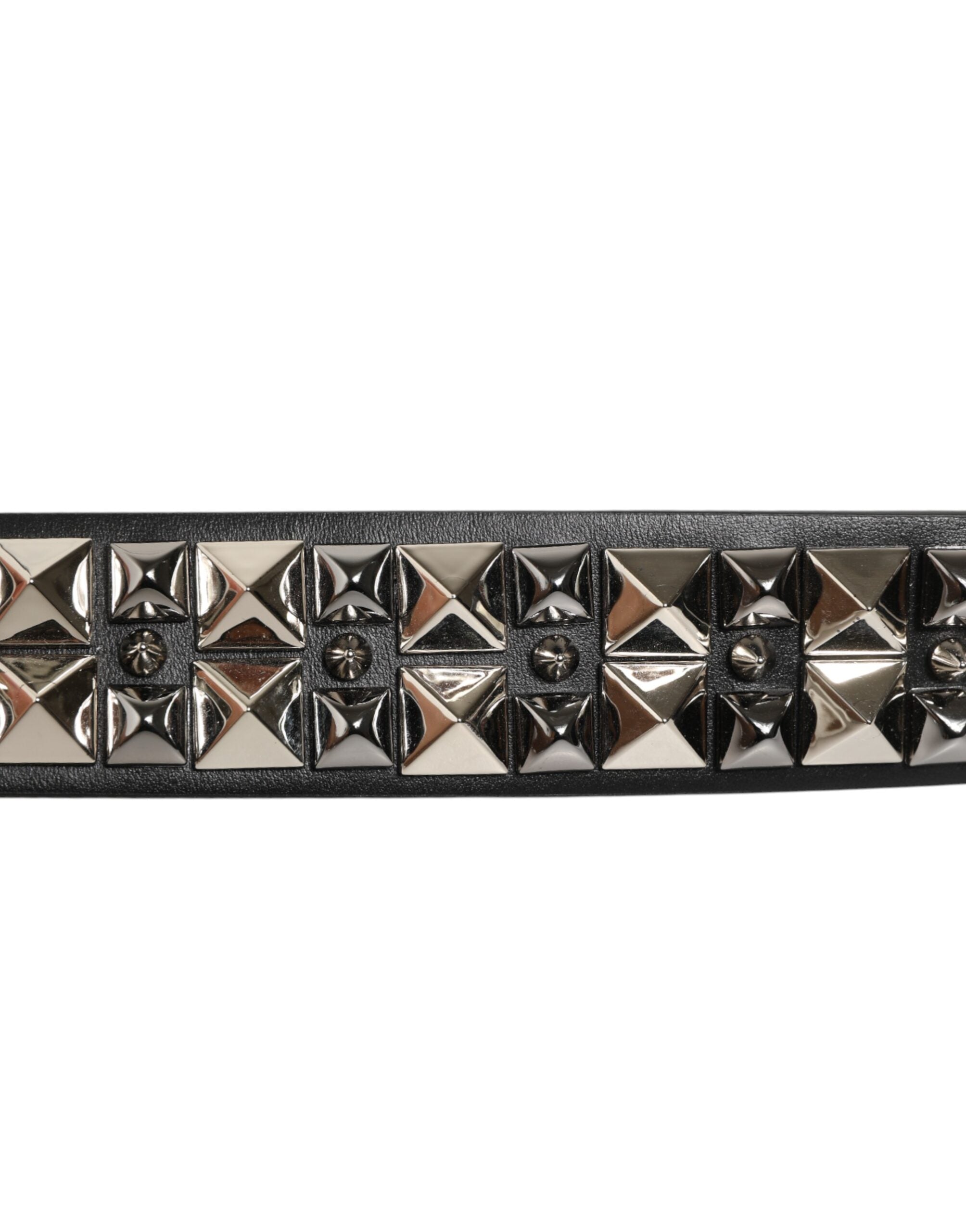 Dolce & Gabbana Schwarzer Kalbsleder Nietengürtel mit Silberschnalle