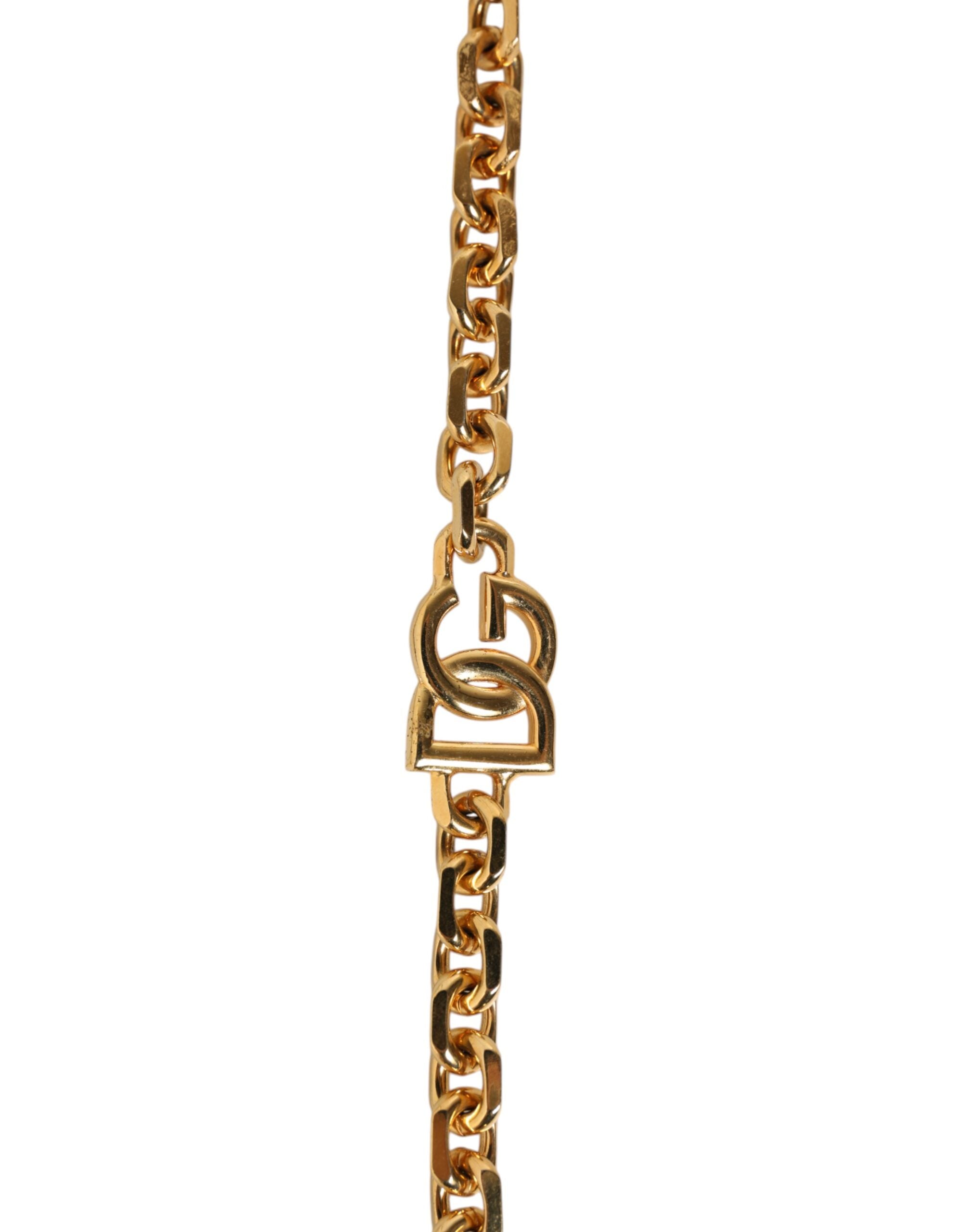 Dolce & Gabbana Schwarzes Leder Goldkette Tasche Accessoire Schulterriemen