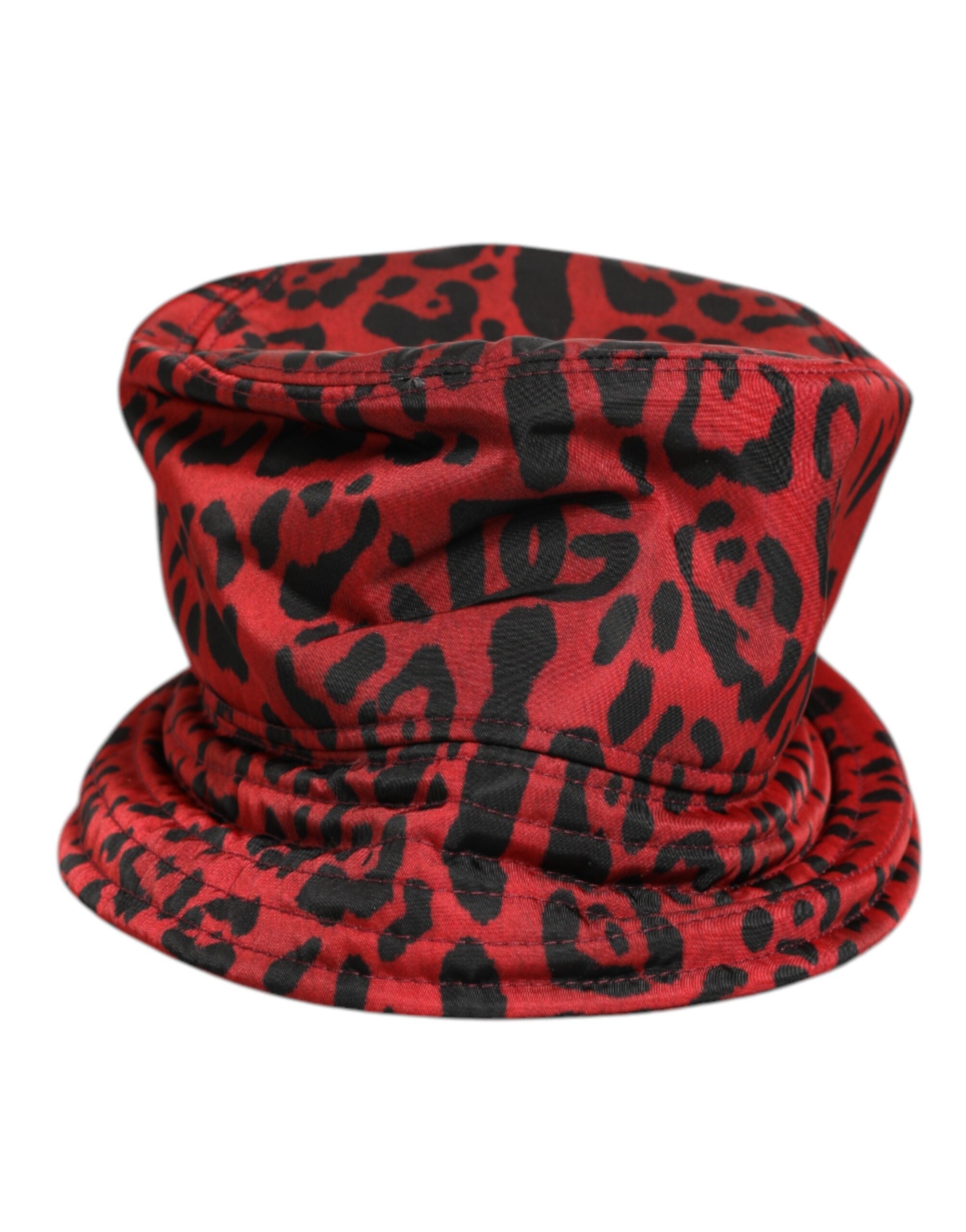 Dolce & Gabbana Rot Schwarz Nylon Leopard Print Eimer Männer Kappe Hut