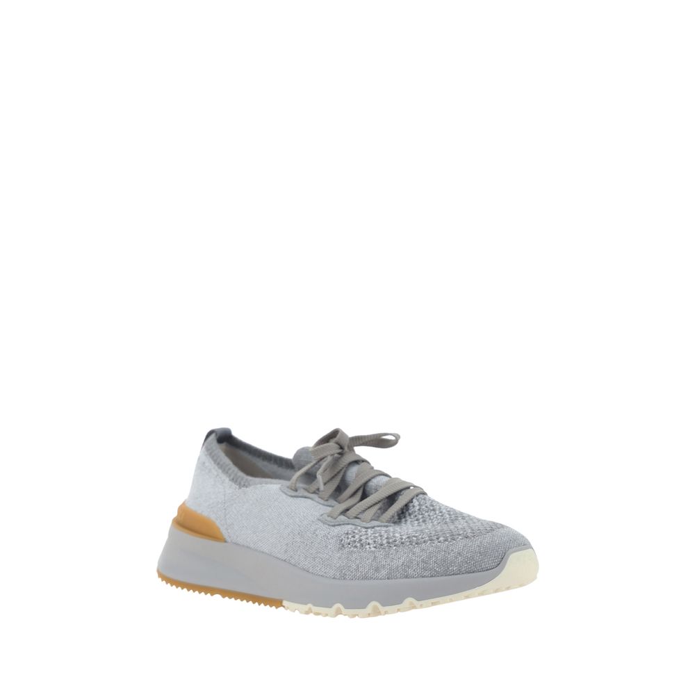 Brunello Cucinelli Graue Sneaker aus Baumwolle im Athletic-Stil