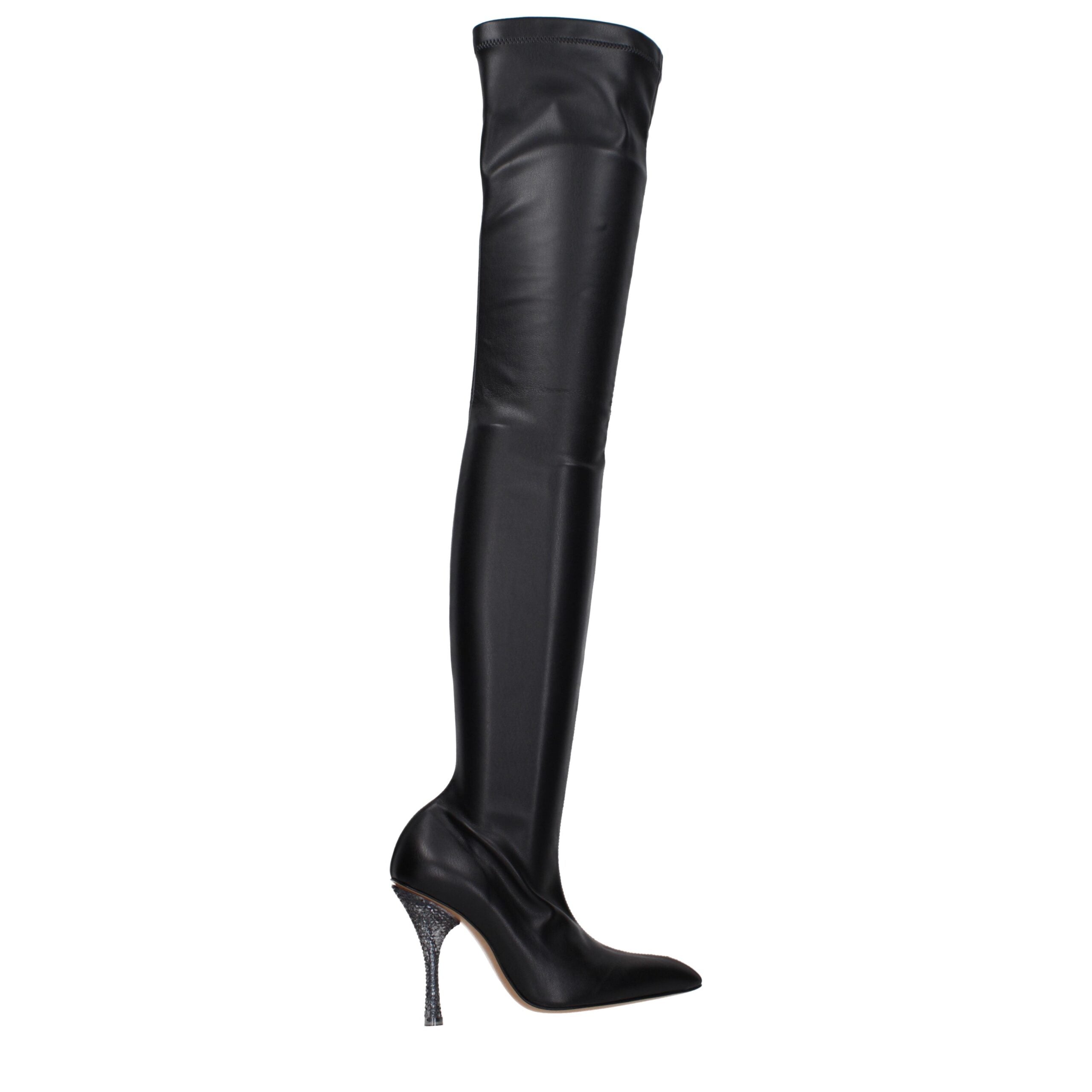 Off-White Schwarze Leder Overknee-Stiefel
