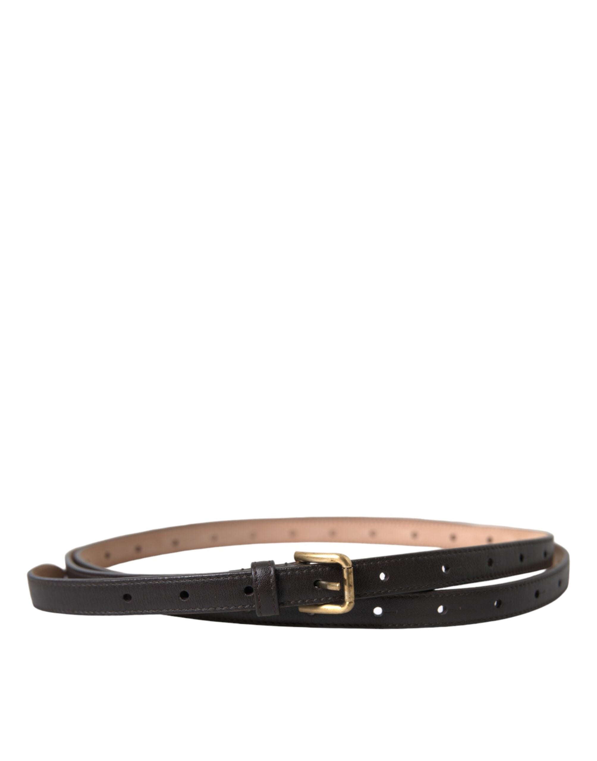 Dolce & Gabbana Schwarzer Ledergürtel mit goldener Metallschnalle, lang und schmal