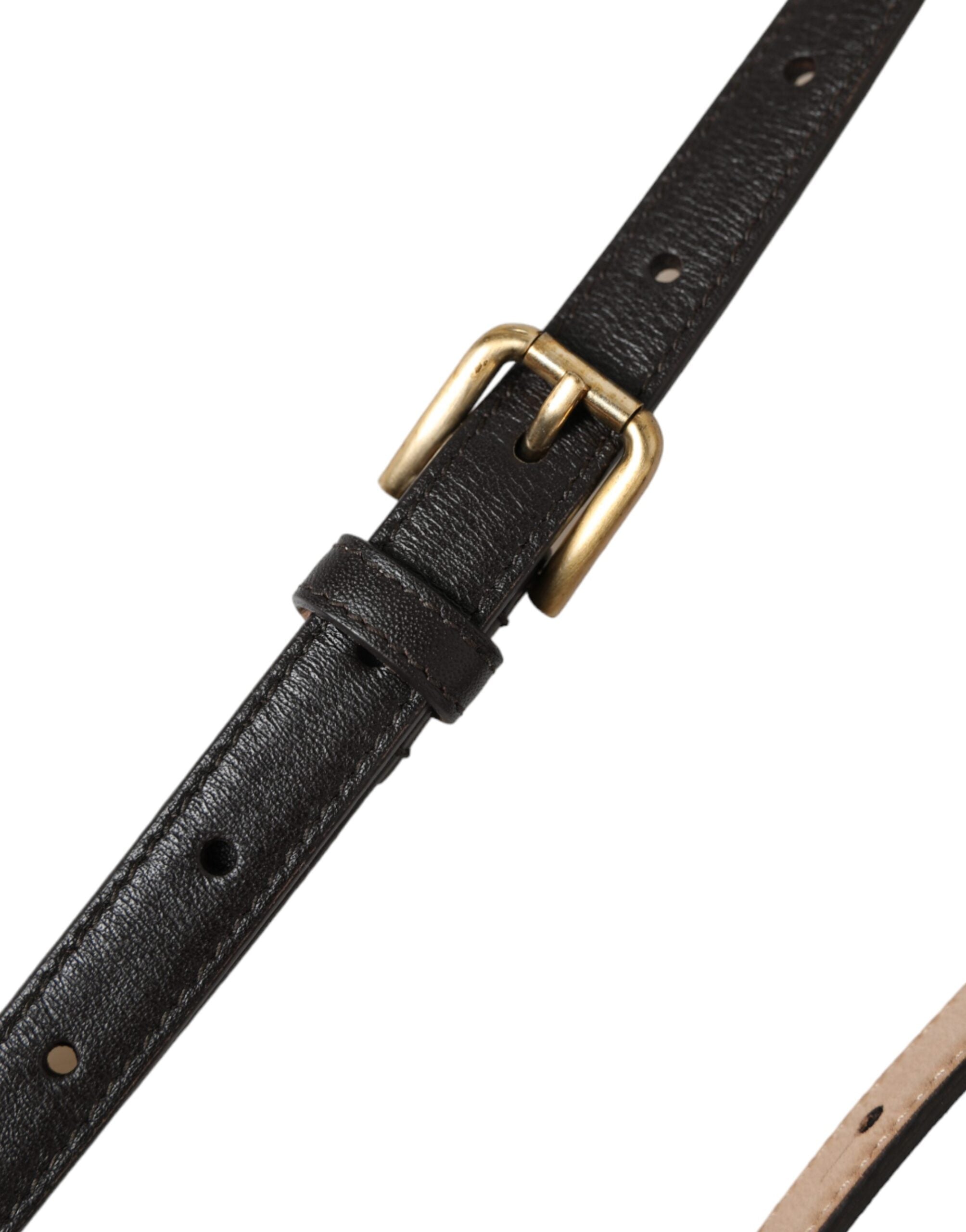 Dolce & Gabbana Schwarzer Ledergürtel mit goldener Metallschnalle, lang und schmal