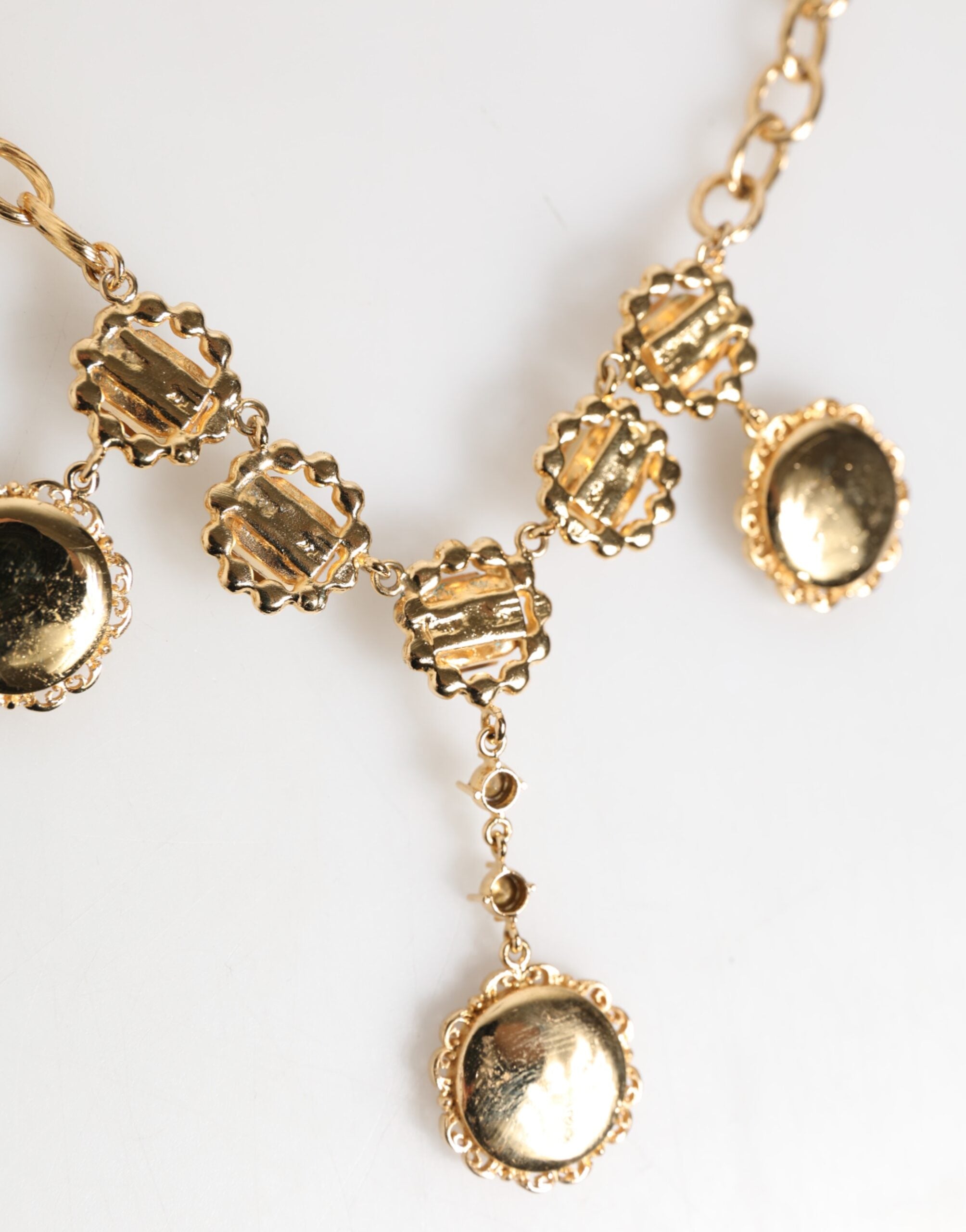 Dolce & Gabbana Gold Crystal Clock Anhänger Statement-Schmuck Halskette