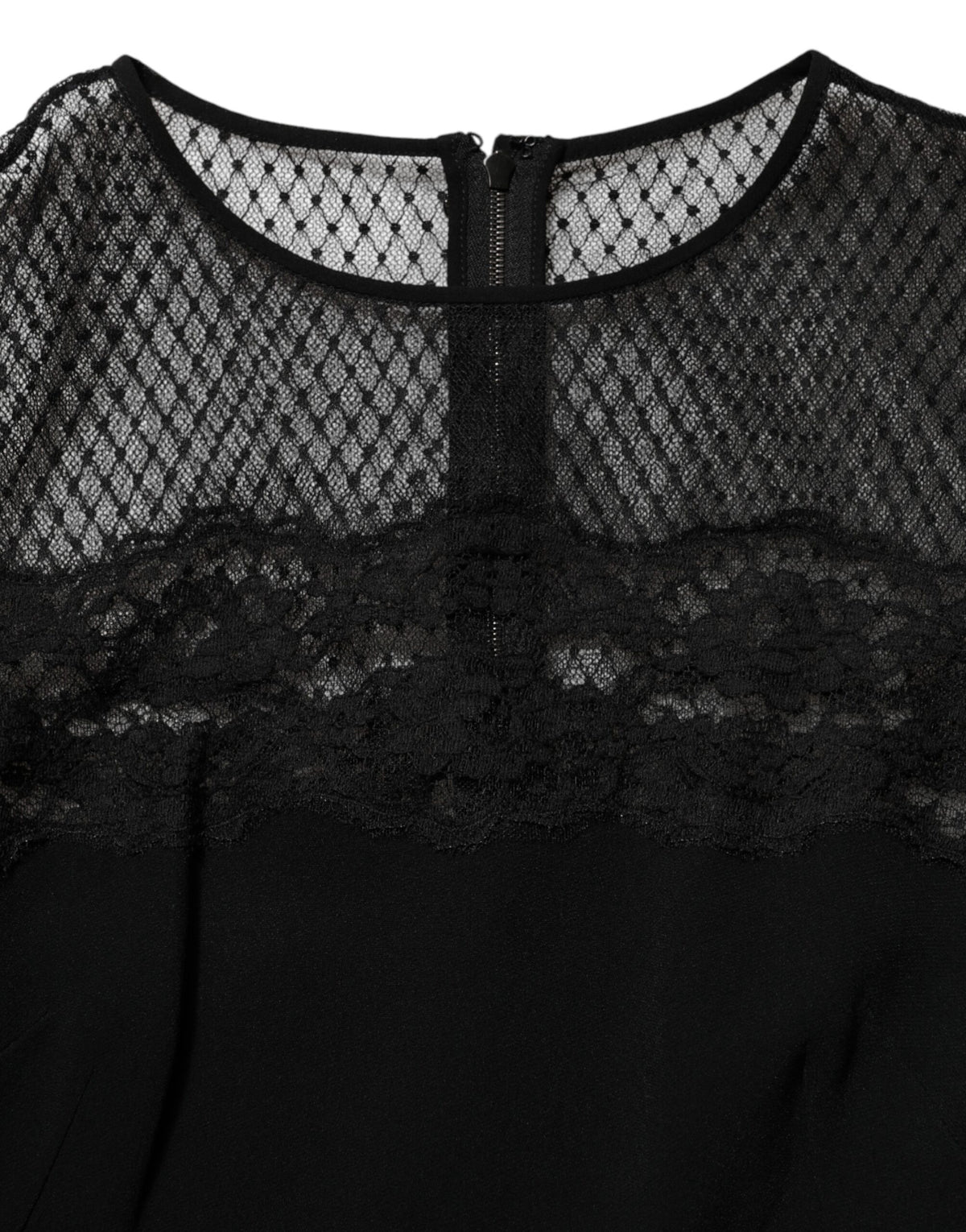 Dolce & Gabbana Schwarzes geblümtes Kleid mit Spitzenbesatz in A-Linie