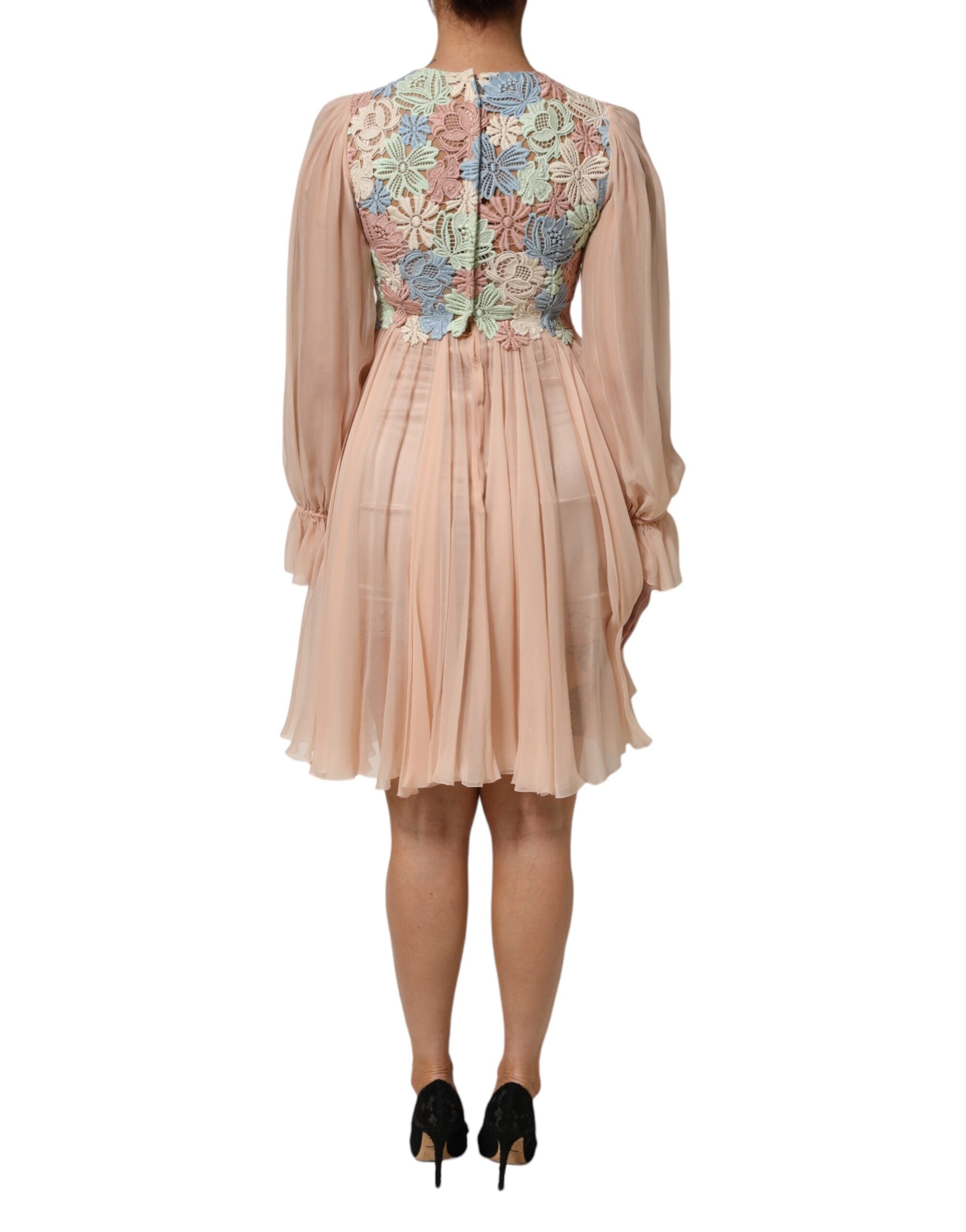 Dolce & Gabbana Pinkes Kleid mit Blumenstickerei und Plissee in A-Linie