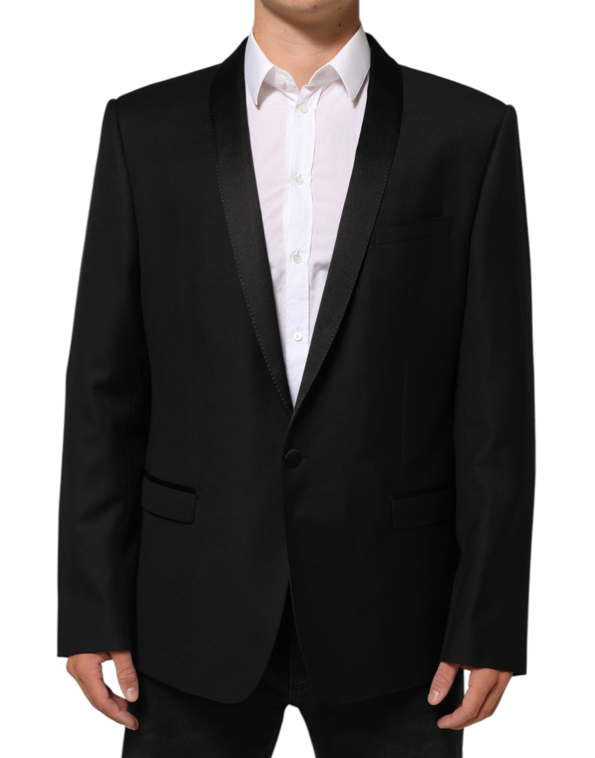 Dolce & Gabbana Schwarz Wolle GOLD 1 Knopf Männer Anzug Blazer