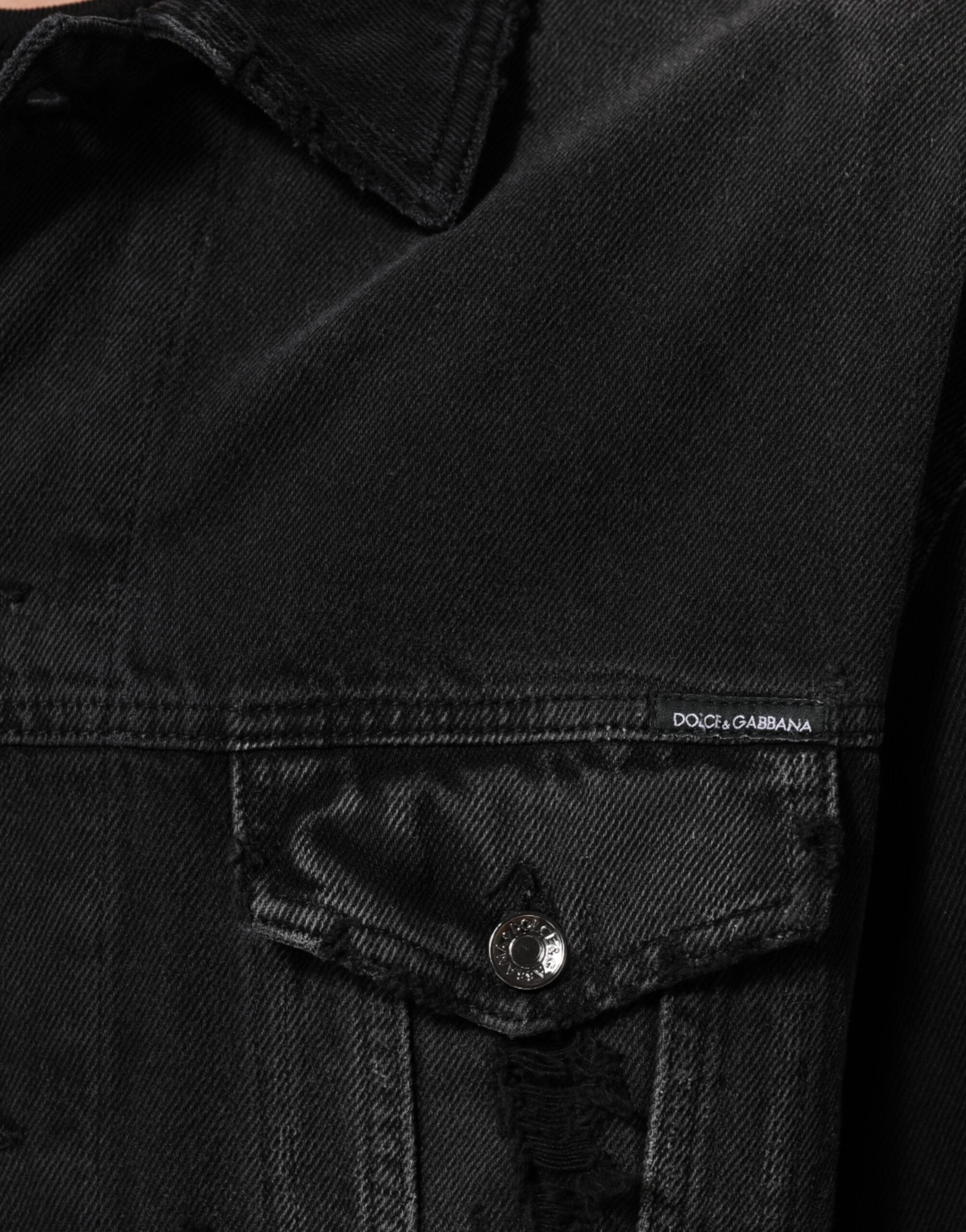 Dolce & Gabbana Schwarze Blouson-Jacke aus Baumwoll-Stretch-Denim