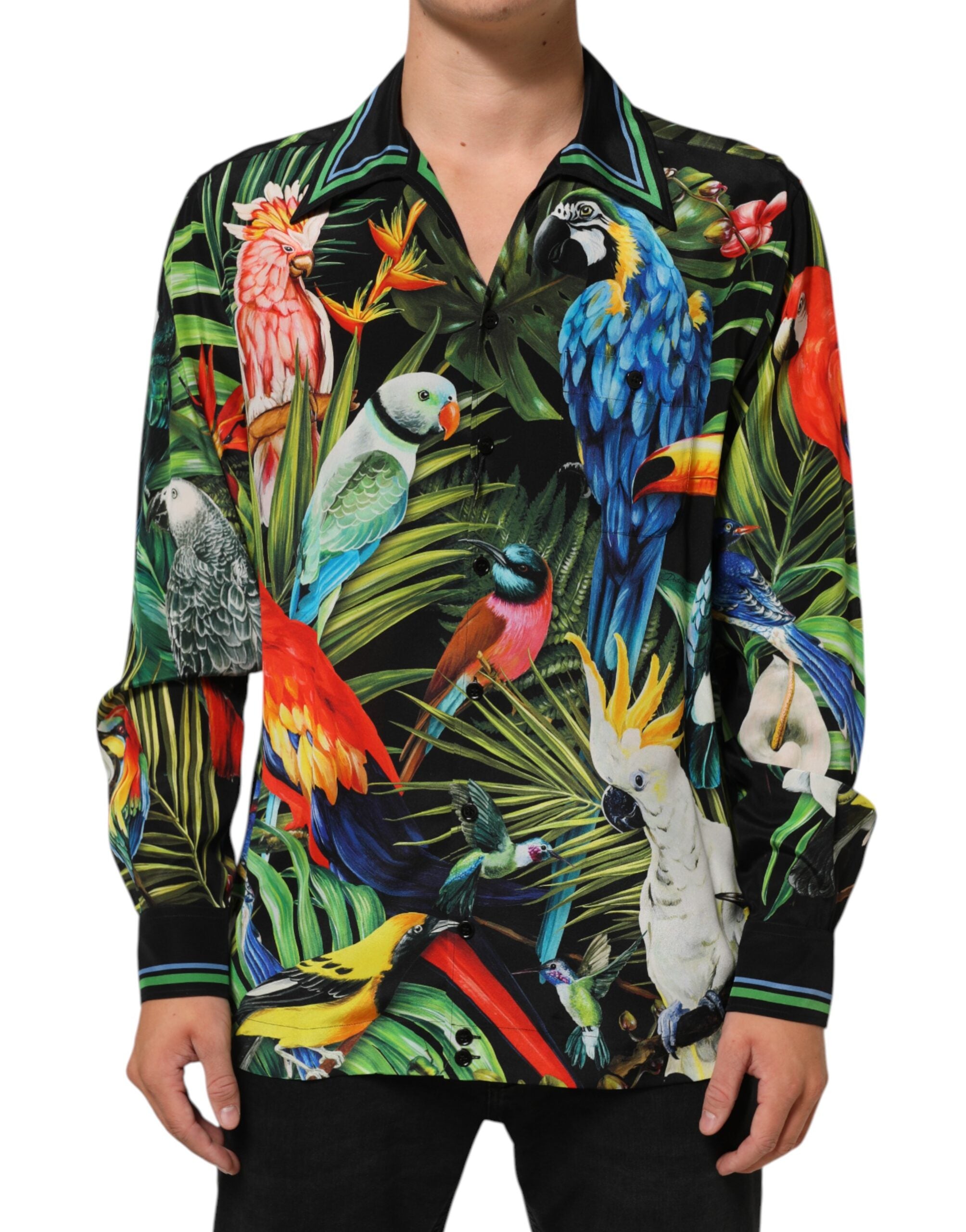 Dolce & Gabbana Multicolor Papagei Druck Lounge Casual Shirt