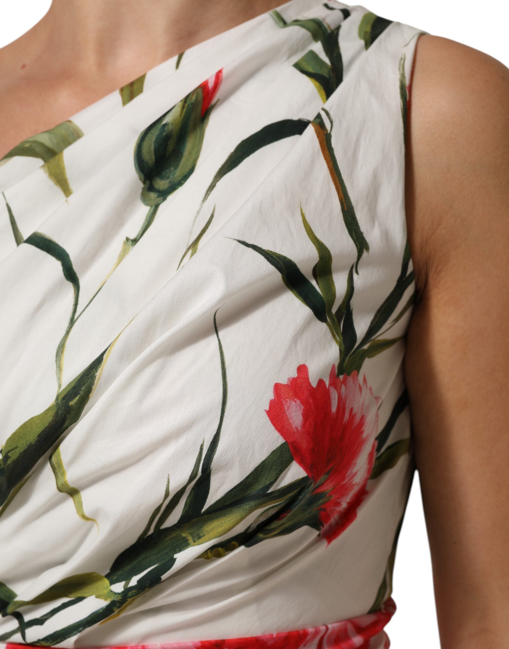 Dolce & Gabbana Weißes geblümtes Ein-Schulter-Etuikleid