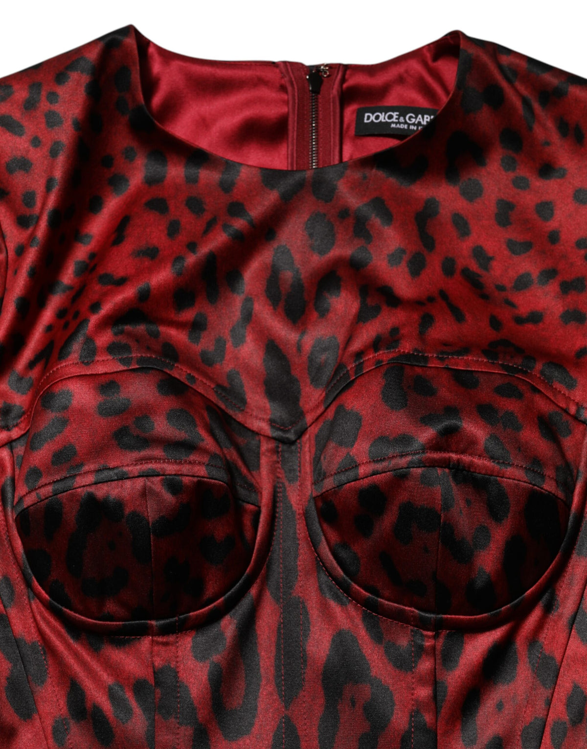 Dolce & Gabbana Rotes Leopard Etuikleid mit langen Ärmeln