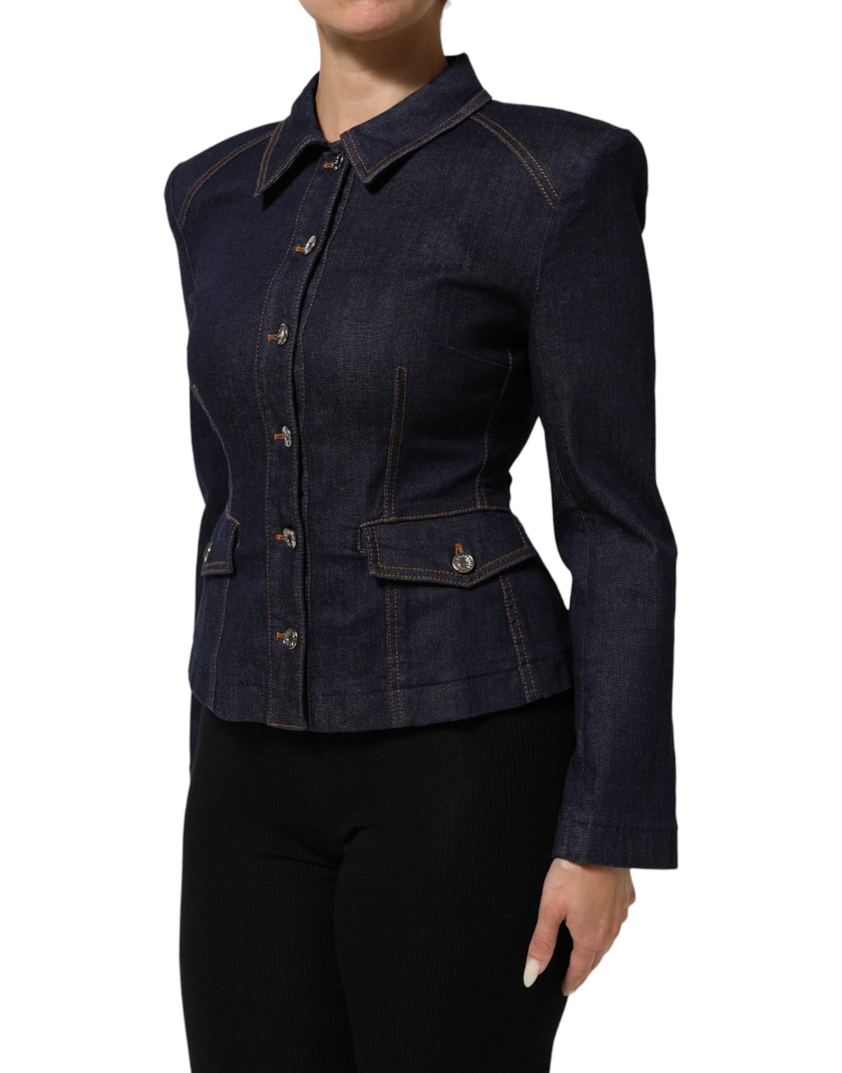 Dolce & Gabbana Dunkelblaue Baumwoll-Jeansjacke mit Kragen