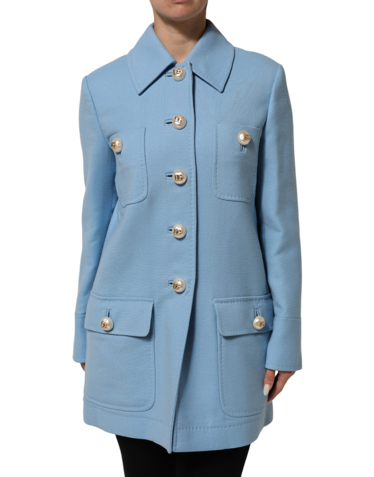 Dolce & Gabbana Blauer geknöpfter Trenchcoat Jacke
